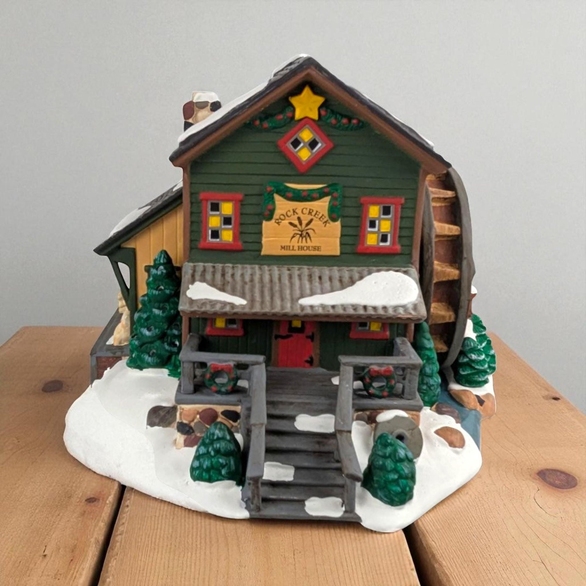 1998 Dept 56 Rock Creek Mill House, Ceramic Village Building, Handpainted Christmas Decor, Lighted Holiday House, Collectible Village Piece