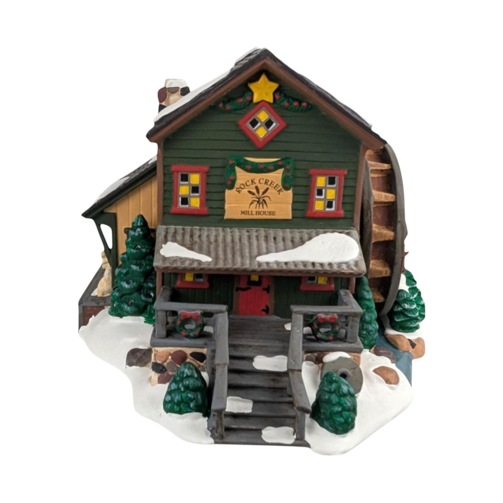 1998 Dept 56 Rock Creek Mill House, Ceramic Village Building, Handpainted Christmas Decor, Lighted Holiday House, Collectible Village Piece