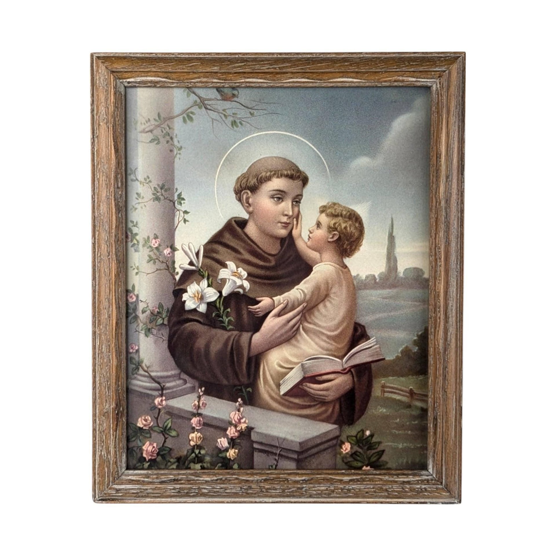 Vintage Framed Saint Anthony of Padua Print: Catholic Religious Art