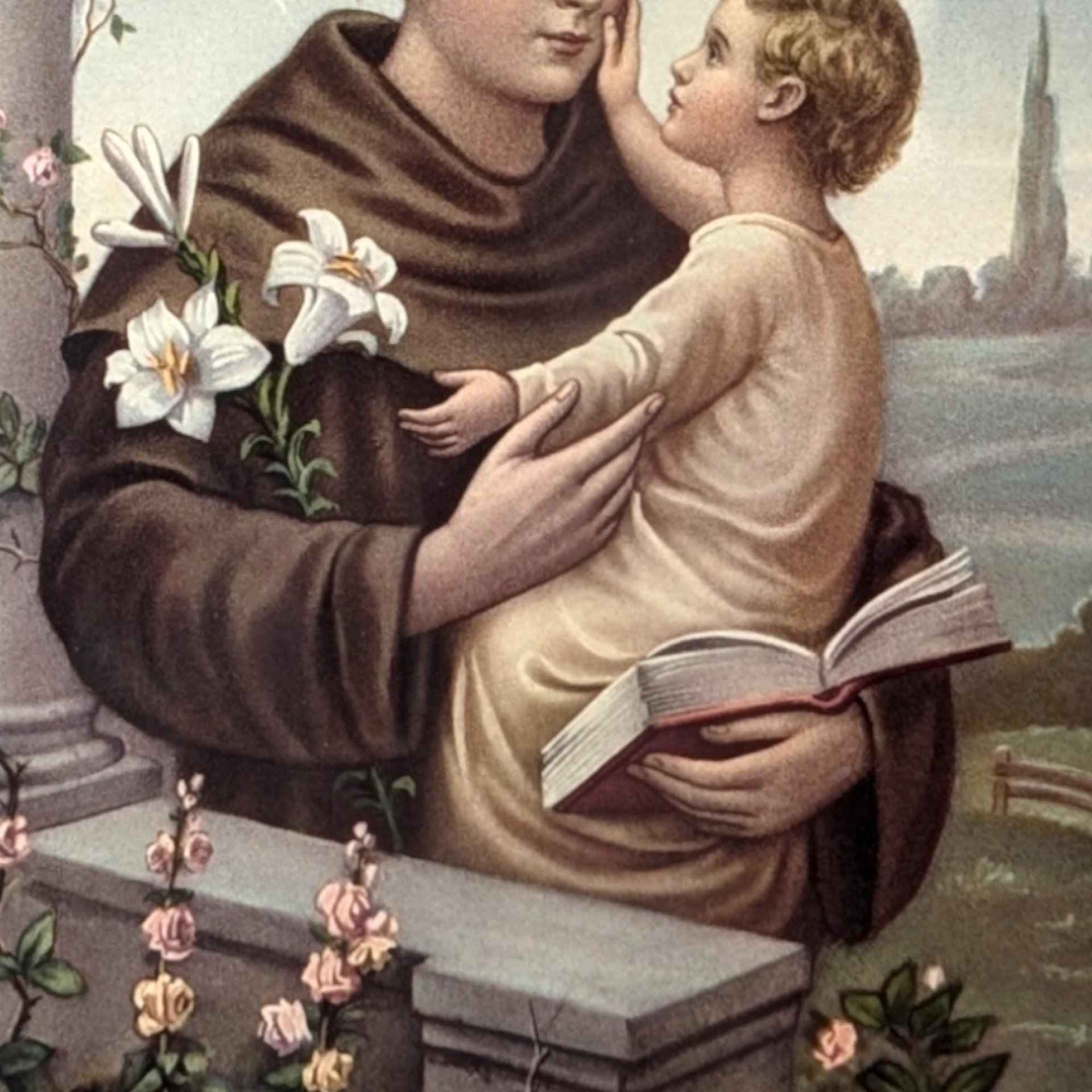 Vintage Framed Saint Anthony of Padua Print: Catholic Religious Art