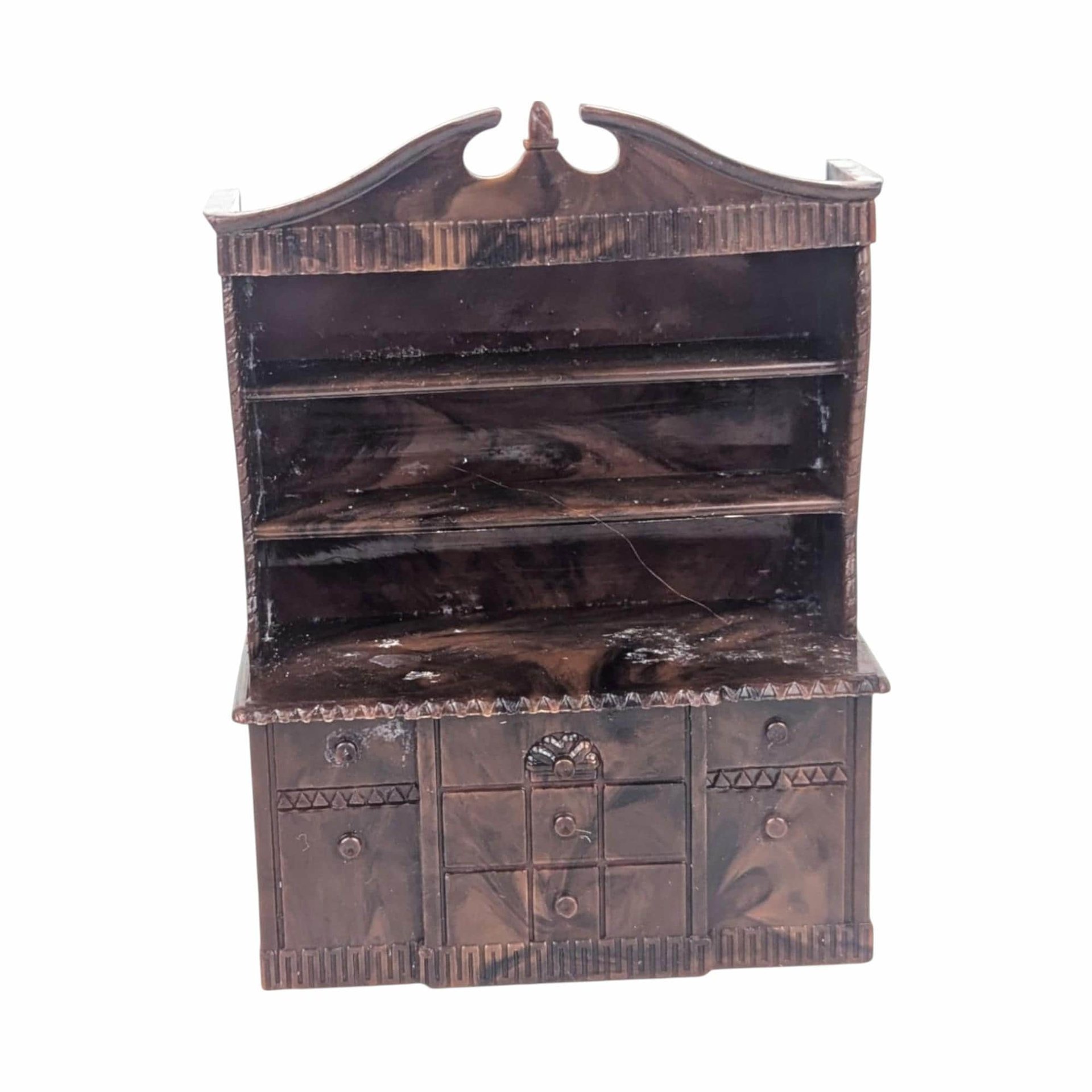 Vintage Dollhouse Furniture Set, 1:16 Scale Renwal & Ideal, Colonial Hutch, Fireplace, Dresser, Radios, 1950s Miniature Lot