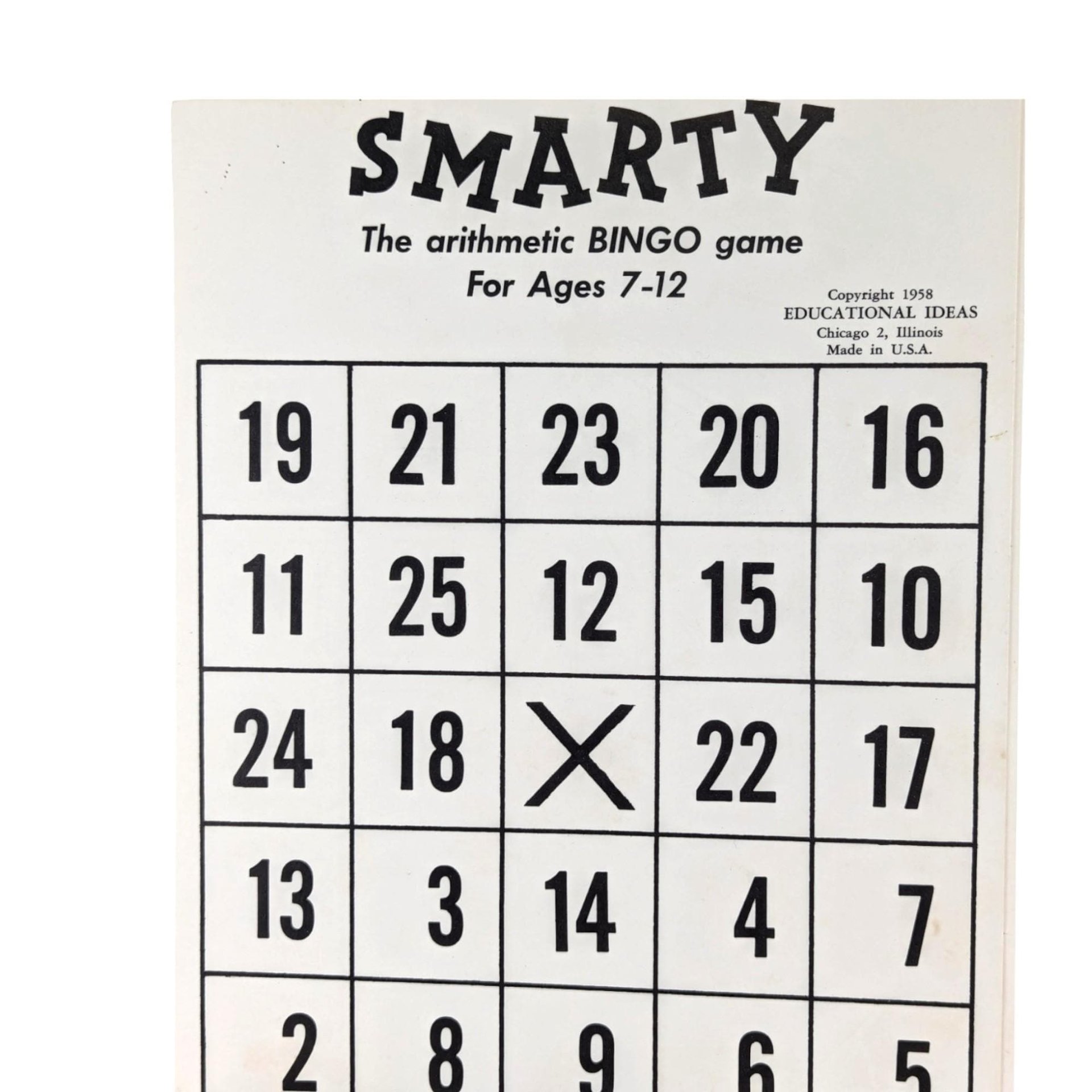 1958 Smarty Smarty Smarty Bingo Game, Vintage Educational Game, Arithmetic Game, Kids Math Game, Family Game, Collectible Game
