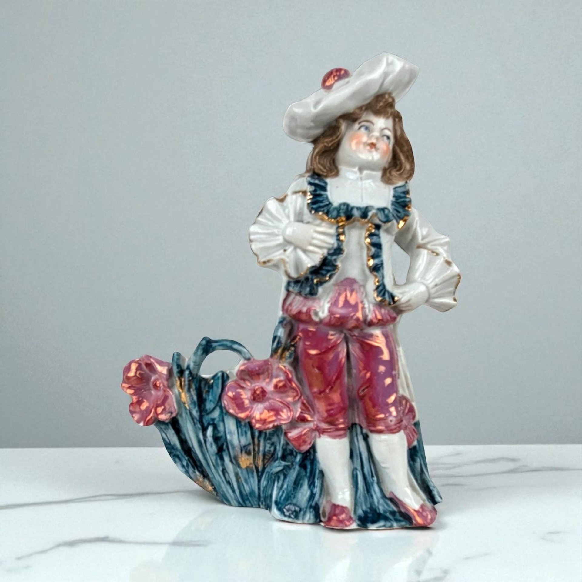Vintage Boy with Flowers Planter Vase, Ceramic Planter, Figurative Planter, Boy Figurine, Home Decor, Unique Gift, Flower Pot