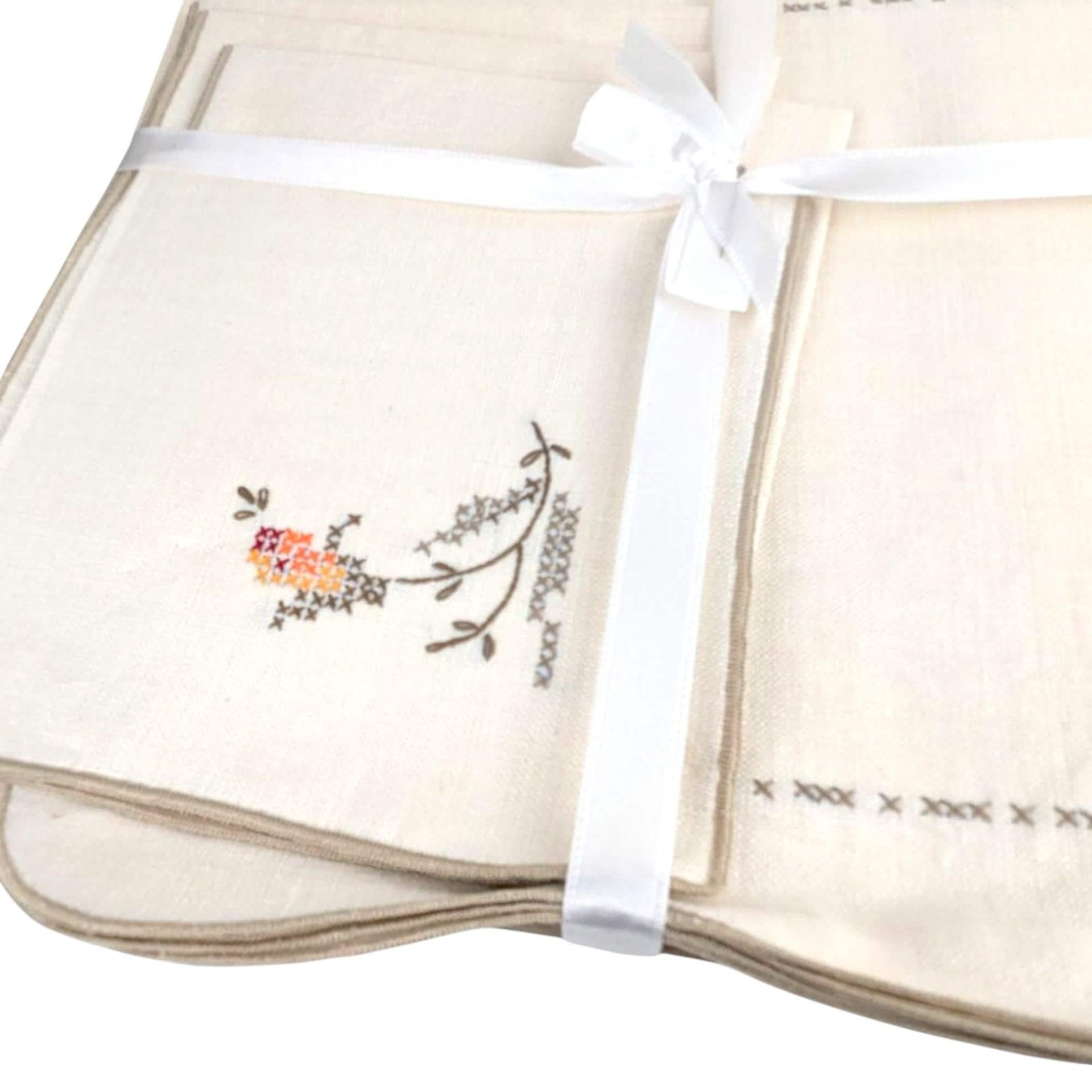 Vintage Bucilla Cross Stitch Placemat Set: Floral Embroidered Linen Napkins