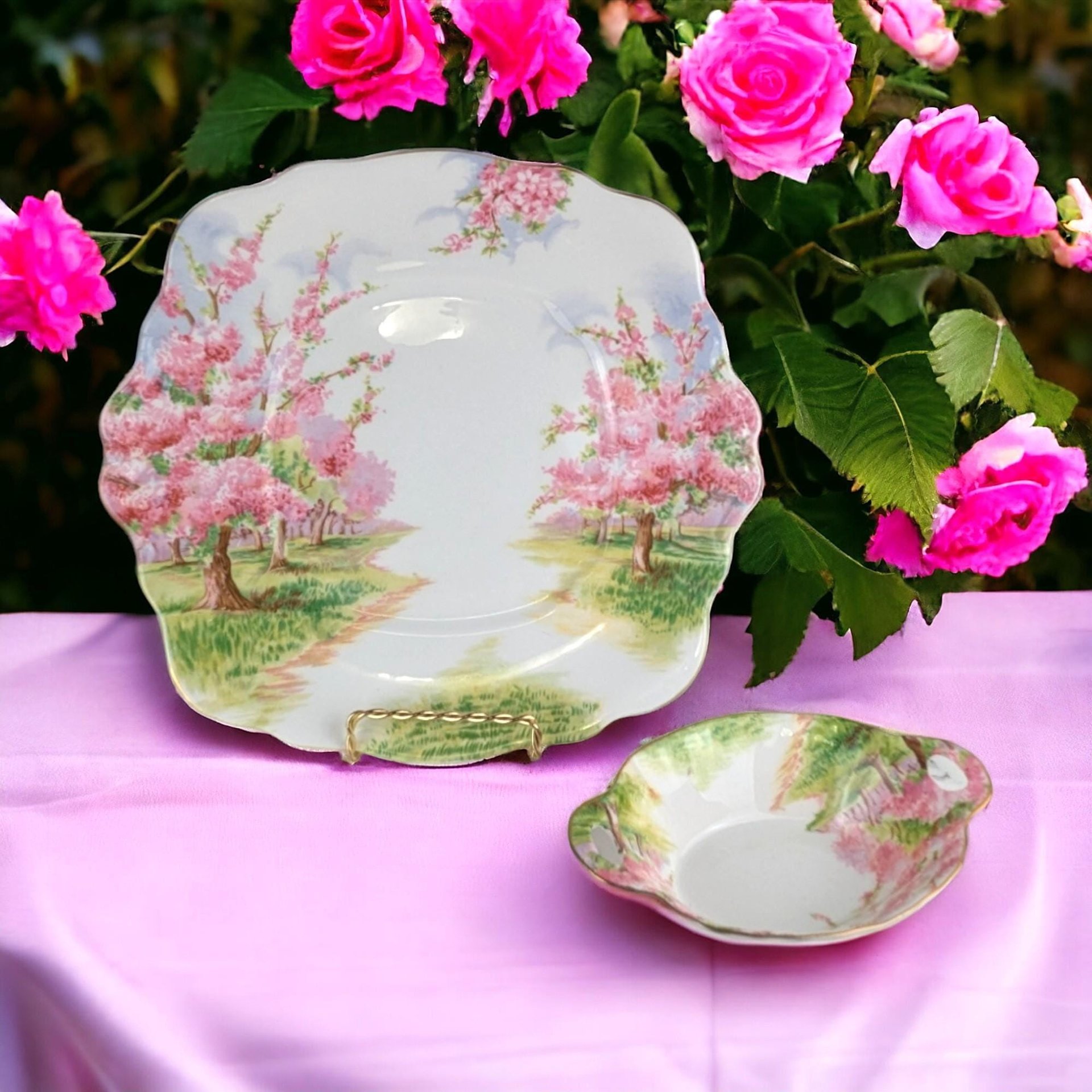 Vintage Royal Albert Cake Plate Set: Blossom Time Bone China