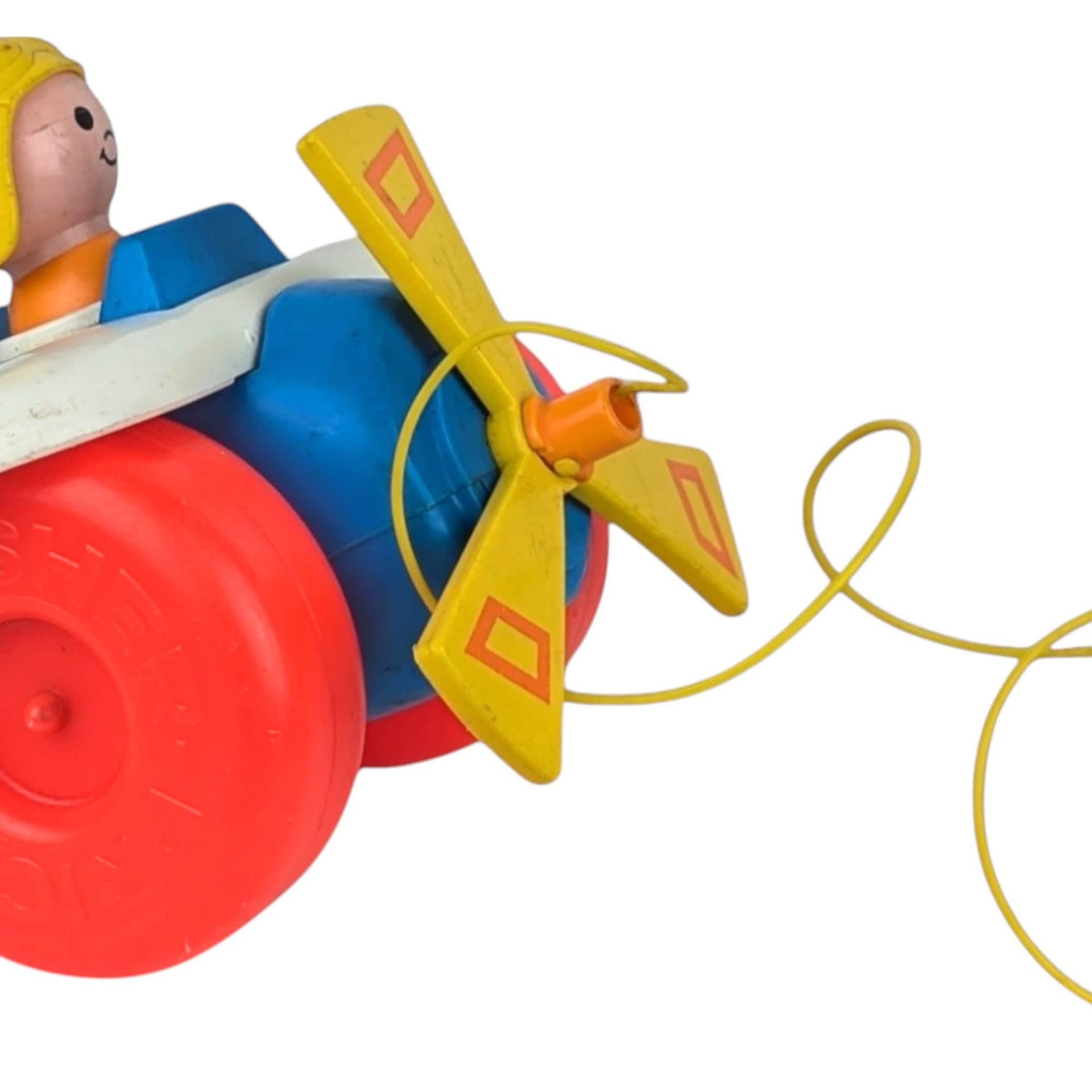 Vintage Fisher Price Airplane Pull Toy: 1980s Blue & Yellow Plane