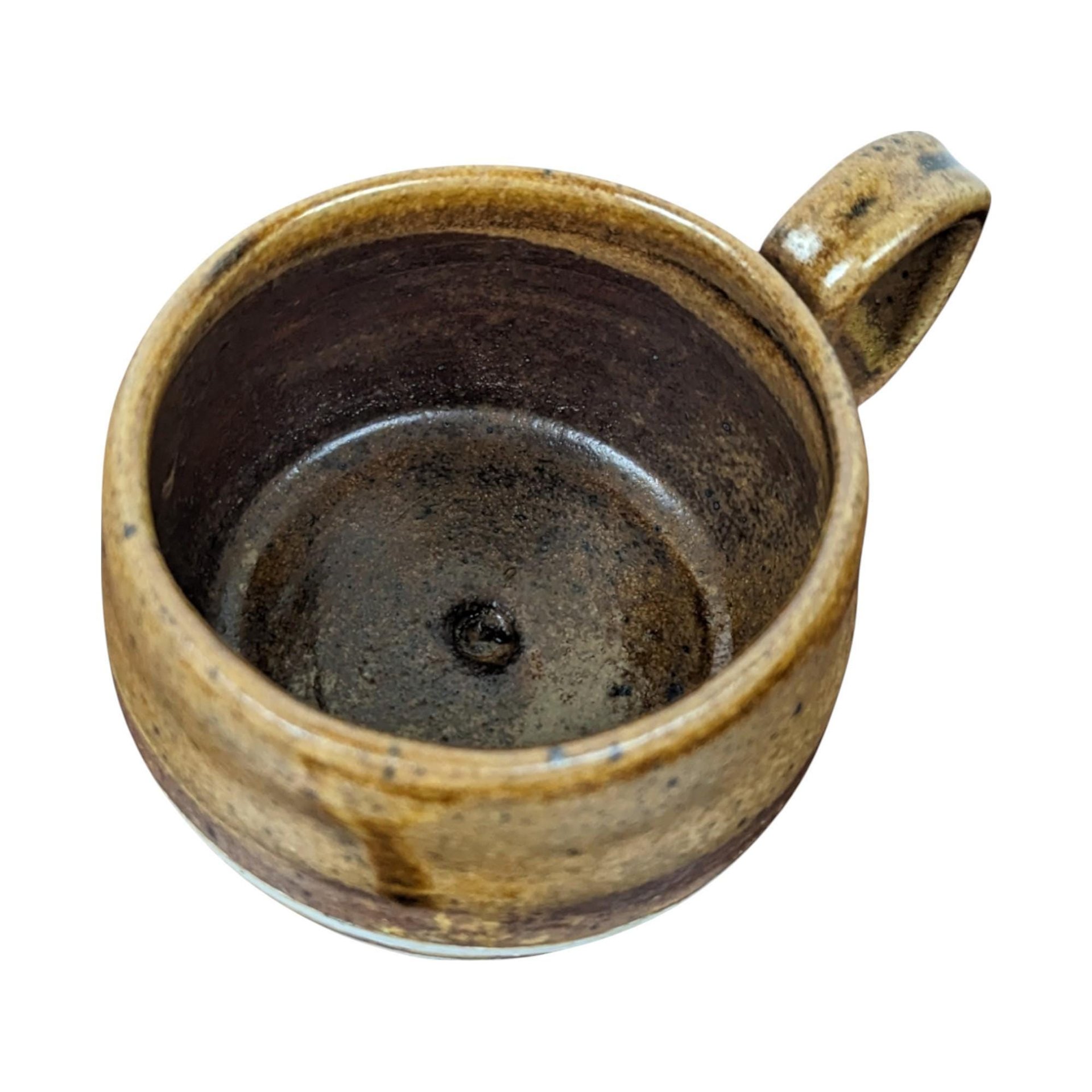 Handmade Studio Pottery Mug: Brown & White Glaze, Rustic Coffee Cup