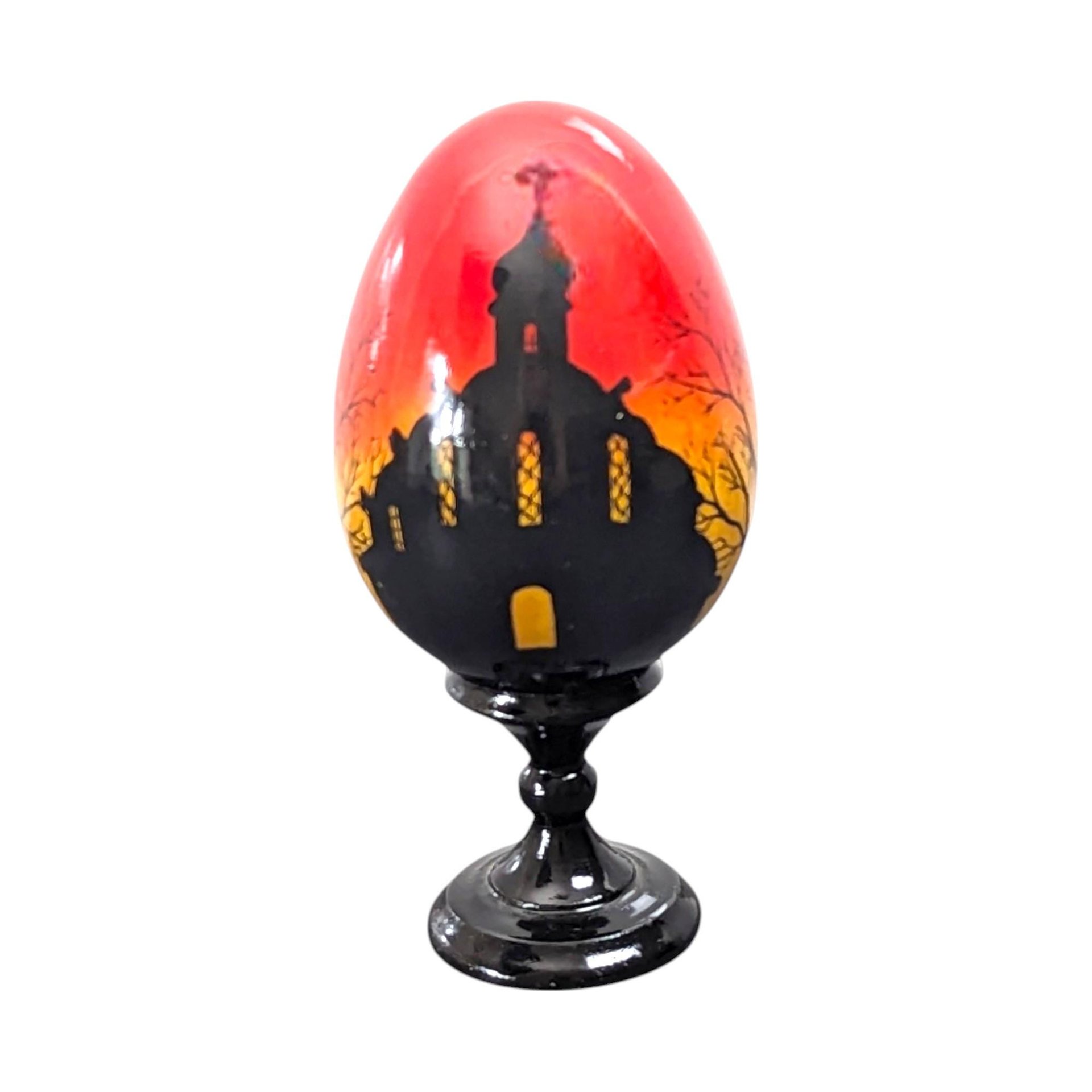 Vintage Hand-Painted Wooden Easter Eggs, Russian Folk Art Decor, Farmhouse, Church Scene, Gift for Collector