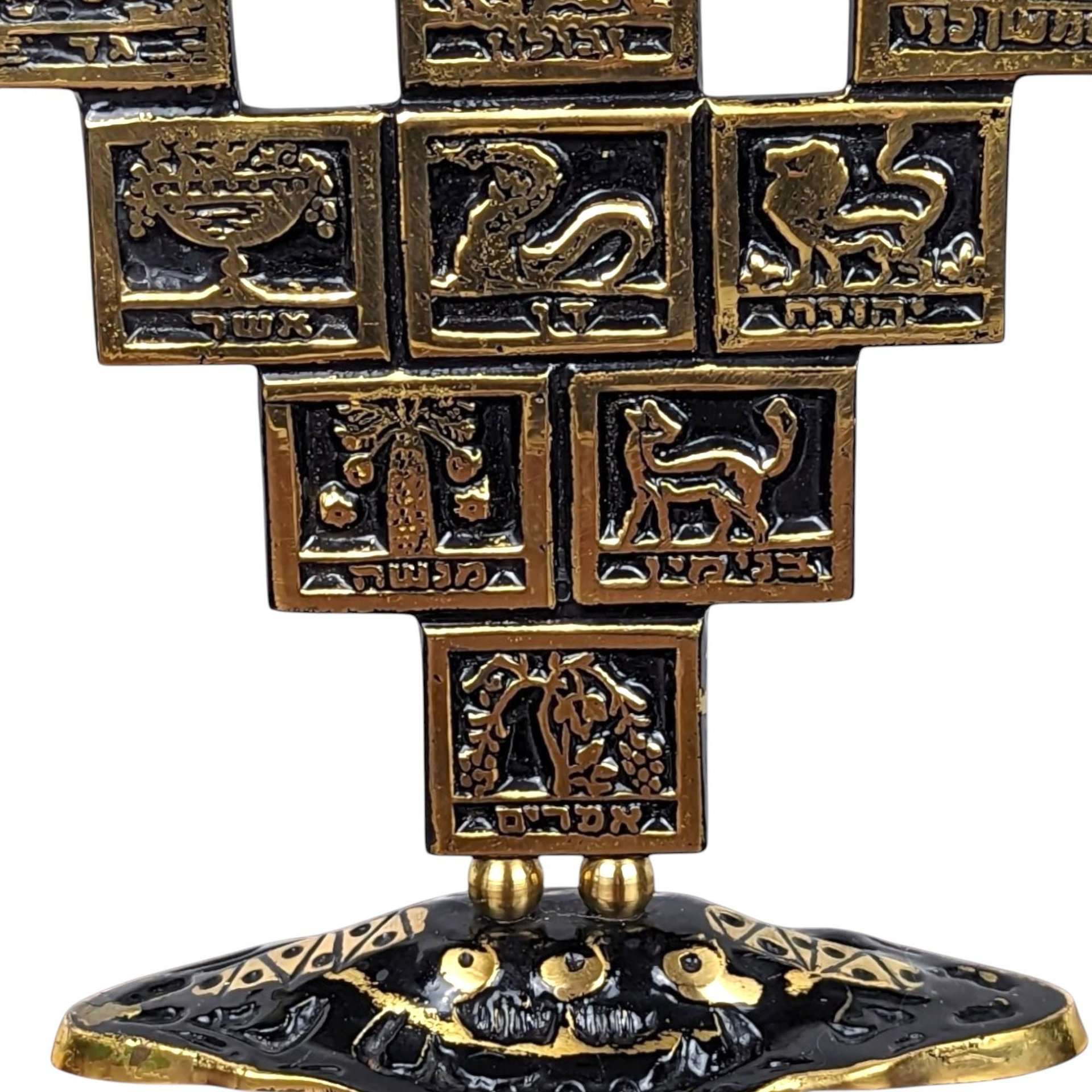 Vintage Goldtone & Black Enamel Astrological Candelabra, 3 Arm Candlestick Holder, Zodiac Candle Holder, Celestial Decor