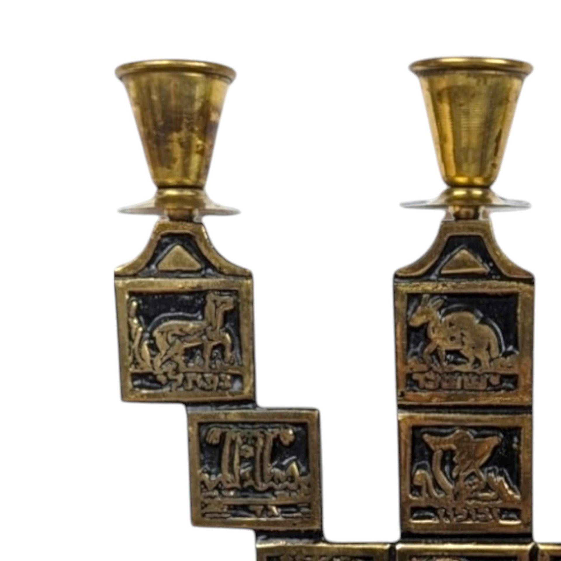Vintage Goldtone & Black Enamel Astrological Candelabra, 3 Arm Candlestick Holder, Zodiac Candle Holder, Celestial Decor