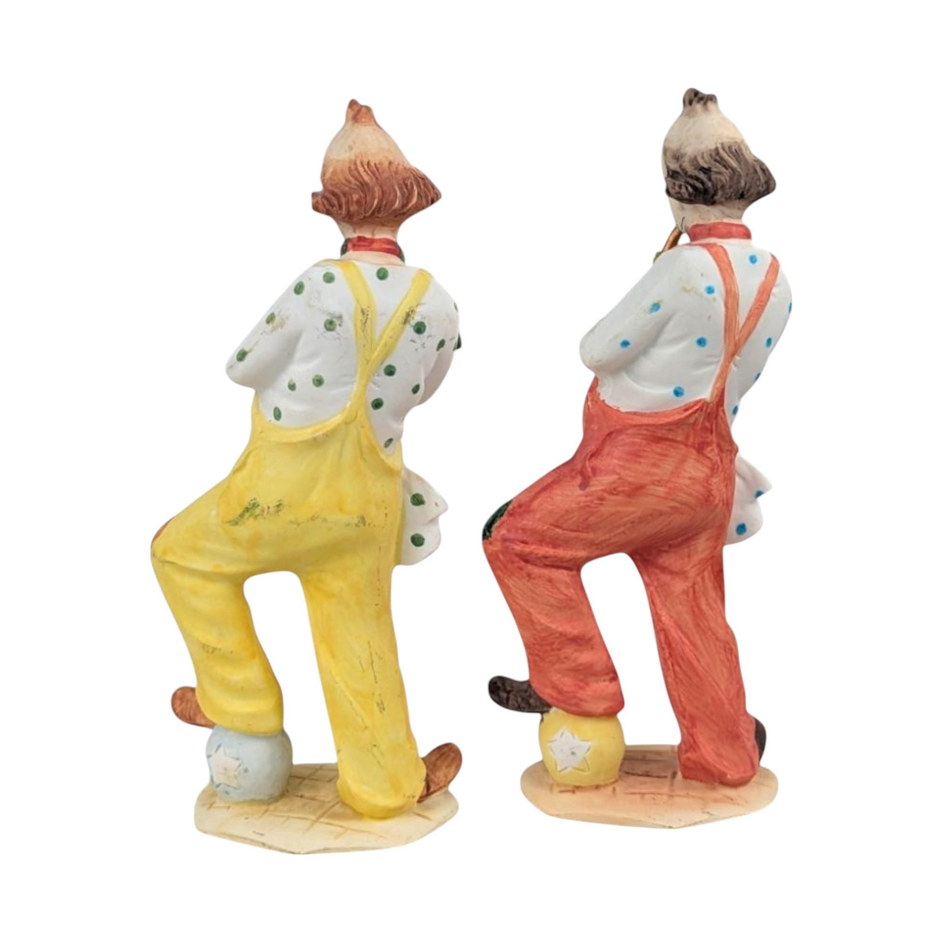 Vintage Resin Clown Figurines, 8" Clown Decor, Whimsical Clown Pair, Gift for Clown Collector, Circus Decor