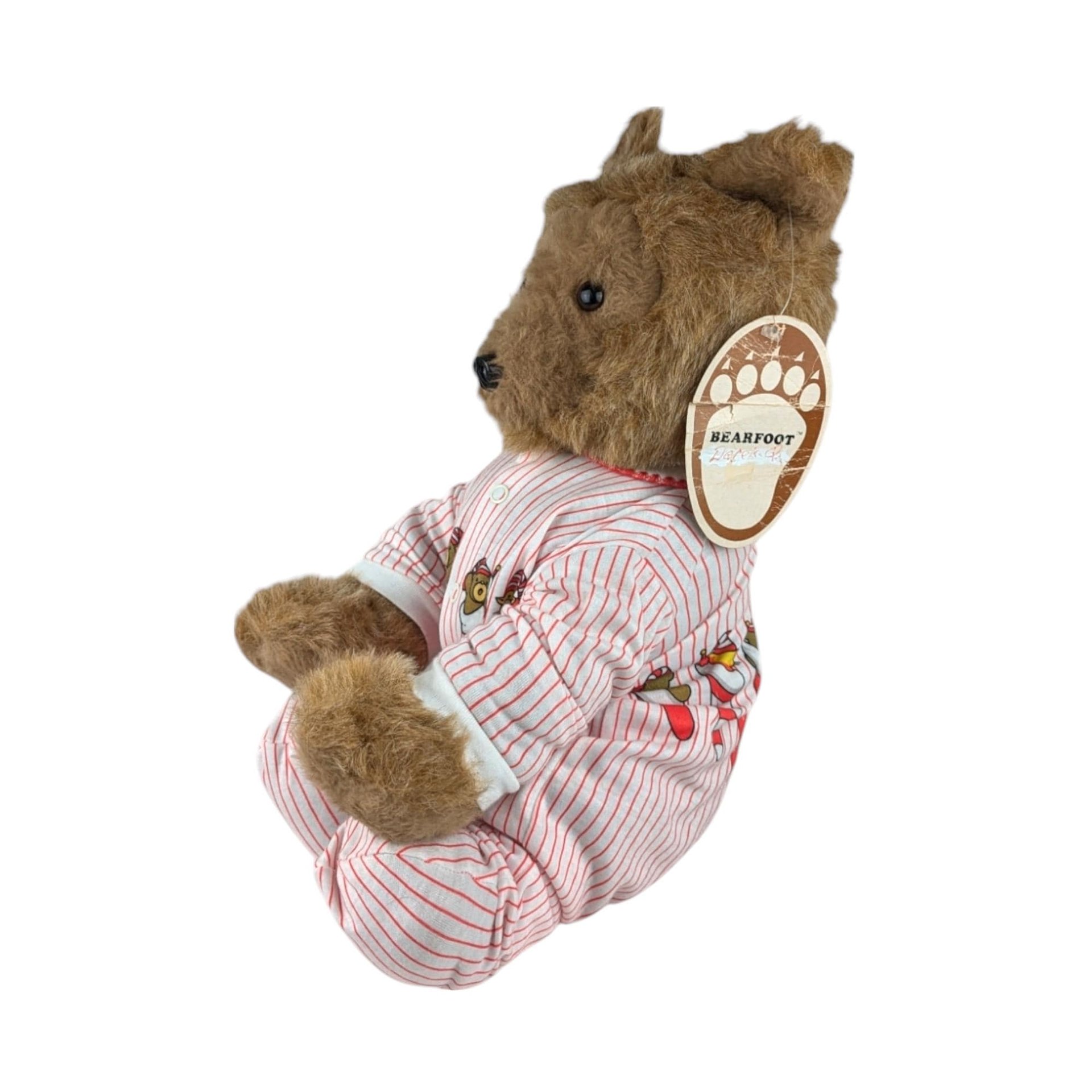 Vintage R. Dakin Bearfoot Pillow Pets Plush in Striped Pajamas, 13" Sitting, Collectible Teddy Bear, Gift for Child, Nostalgic Toy