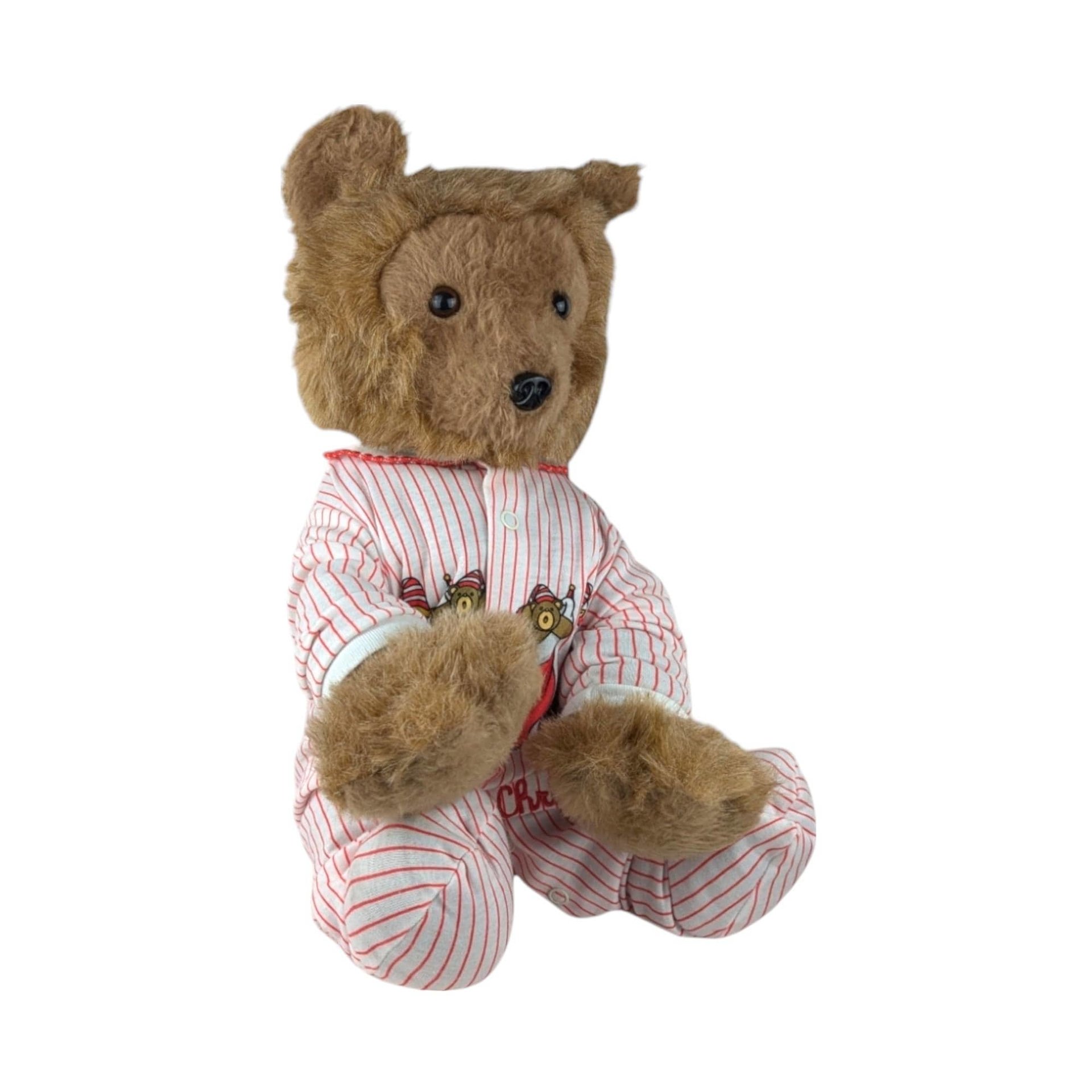 Vintage R. Dakin Bearfoot Pillow Pets Plush in Striped Pajamas, 13" Sitting, Collectible Teddy Bear, Gift for Child, Nostalgic Toy