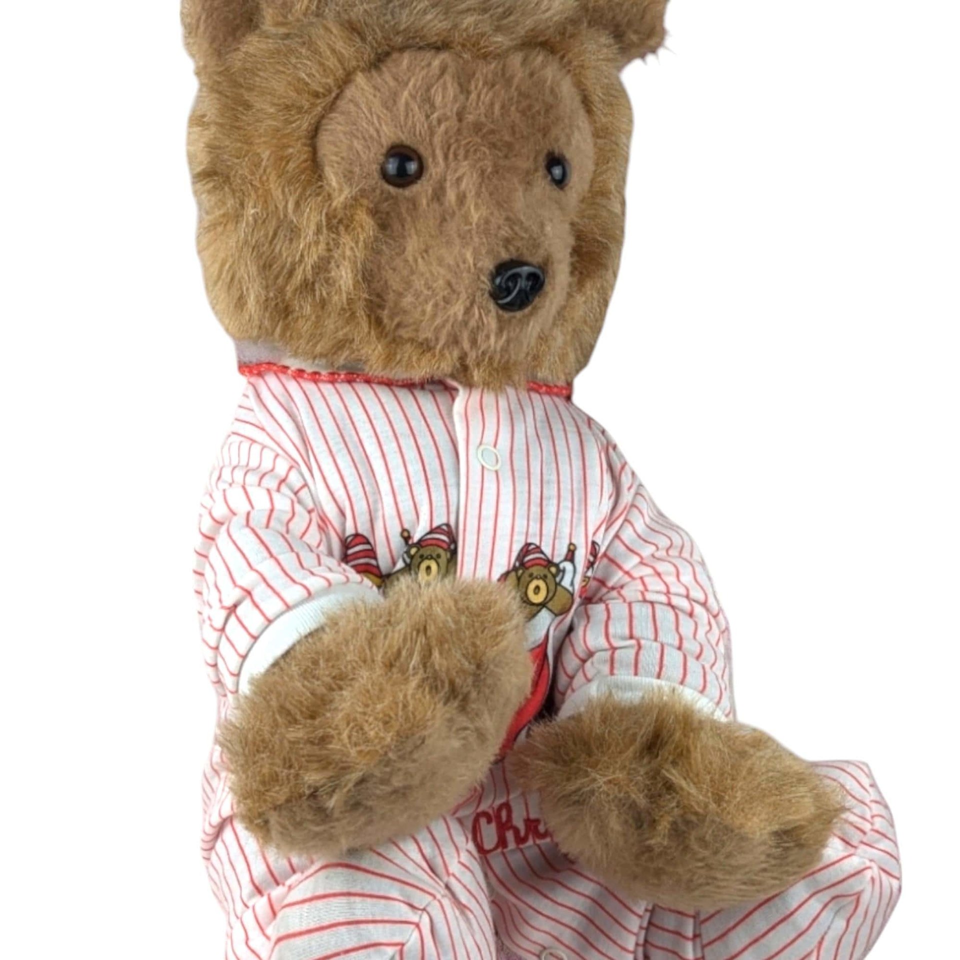 Vintage R. Dakin Bearfoot Pillow Pets Plush in Striped Pajamas, 13" Sitting, Collectible Teddy Bear, Gift for Child, Nostalgic Toy