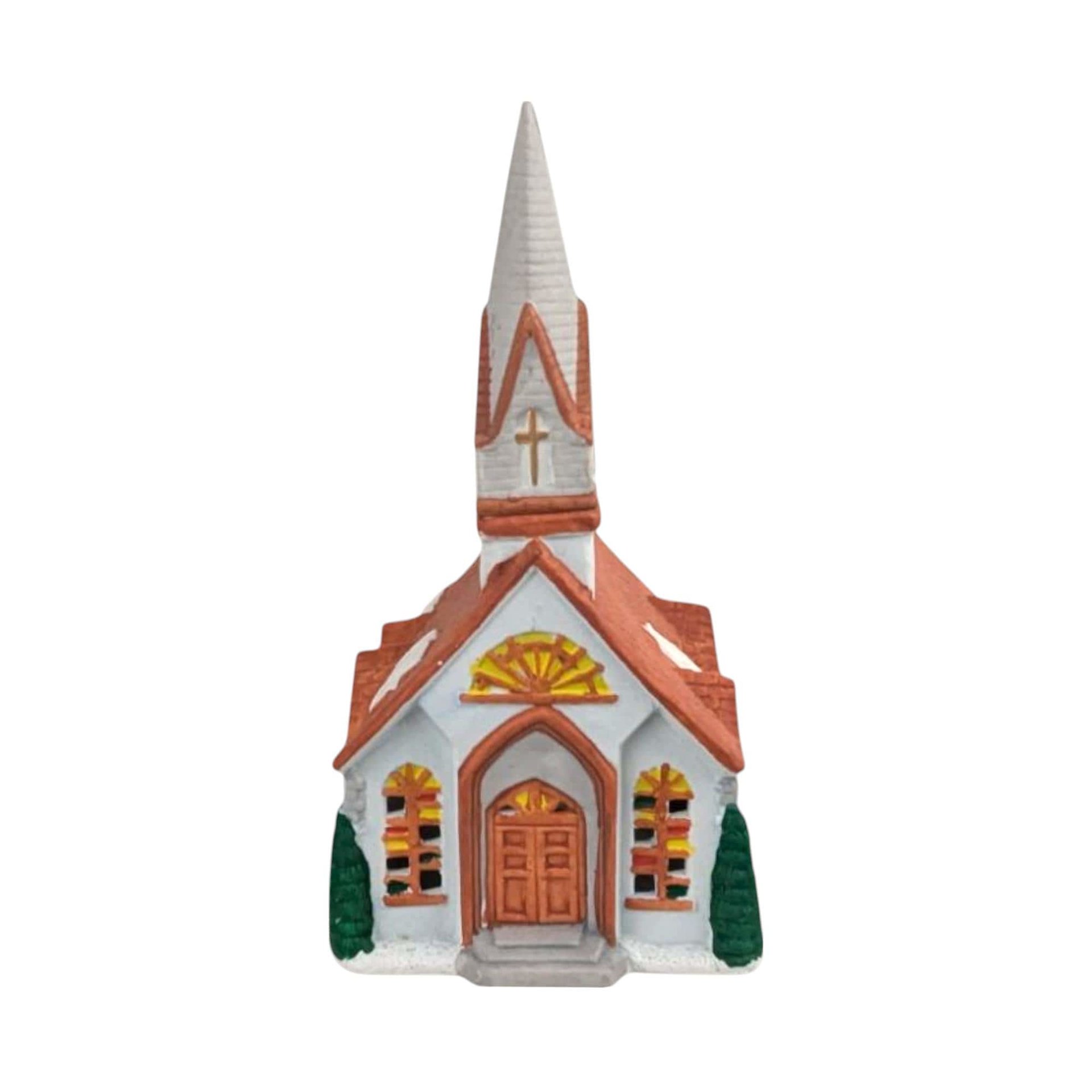 1989 Rex and Lee Ceramic Church Building, Vintage Village Display Piece, Hand-Painted Church Decor, Holiday Village Addition