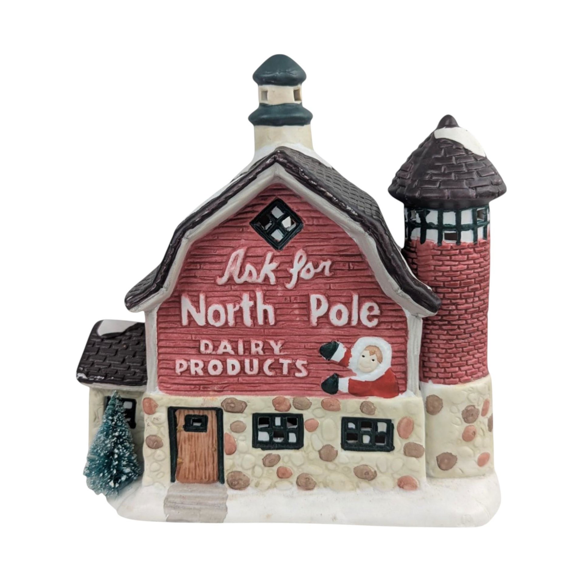 1993 Seasonal Specialties North Pole Dairy, Lighted Christmas Village Building, Vintage Holiday Display, Ceramic Barn