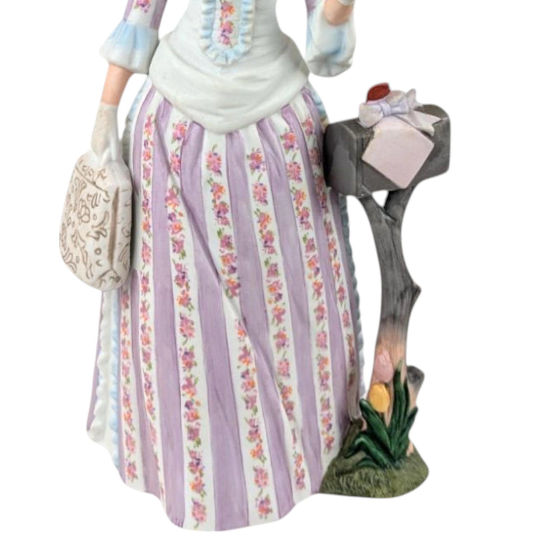 1988 Avon Mrs. Albee Award Figurine, Purple Dress, Parasol, Mailbox, Vintage Avon Collectible, Decorative Figurine, 11" Tall