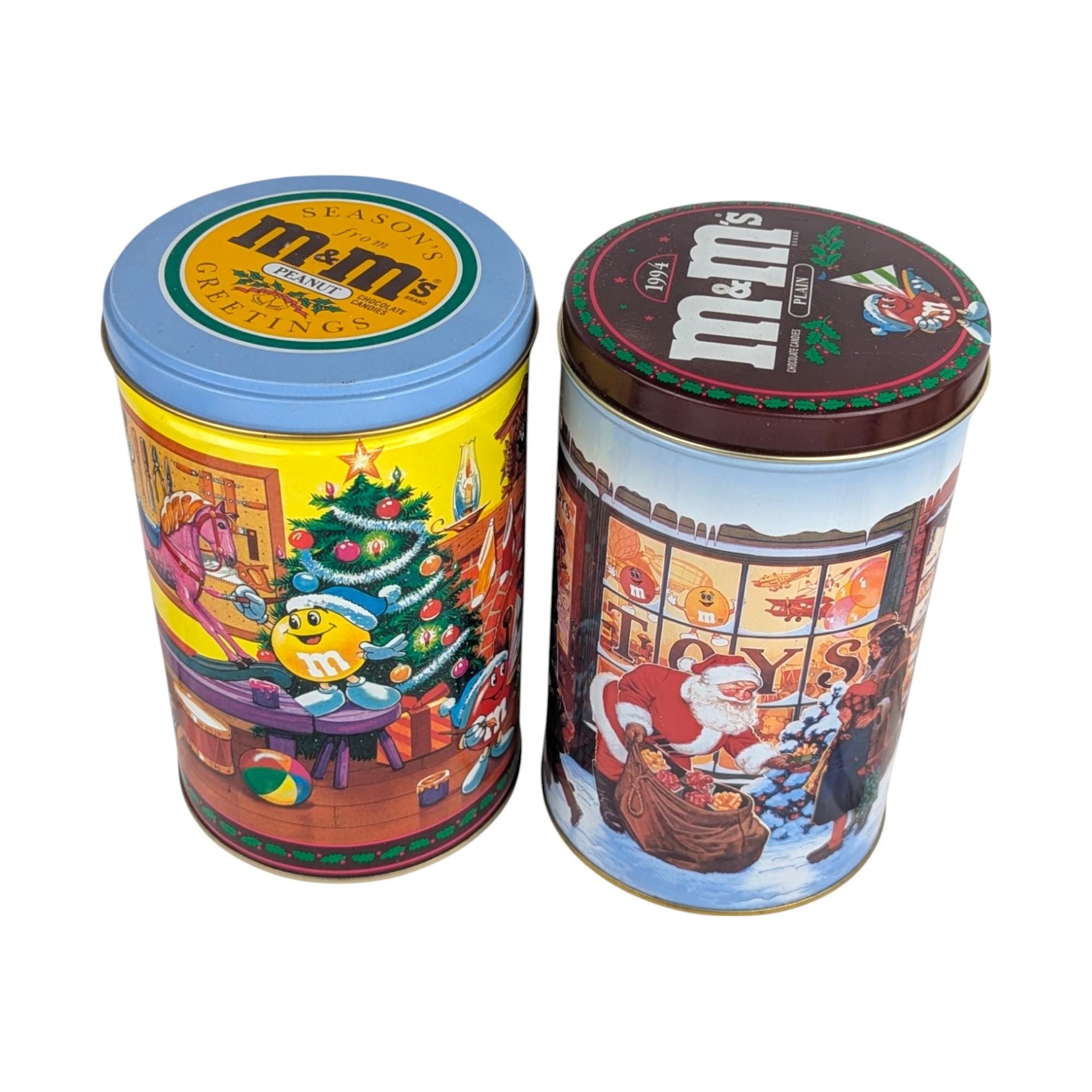 Vintage M&M's Christmas Tins, 1991 and 1994 Holiday Collectible Tins, Candy Storage, Gift for Collector, Kitchen Decor