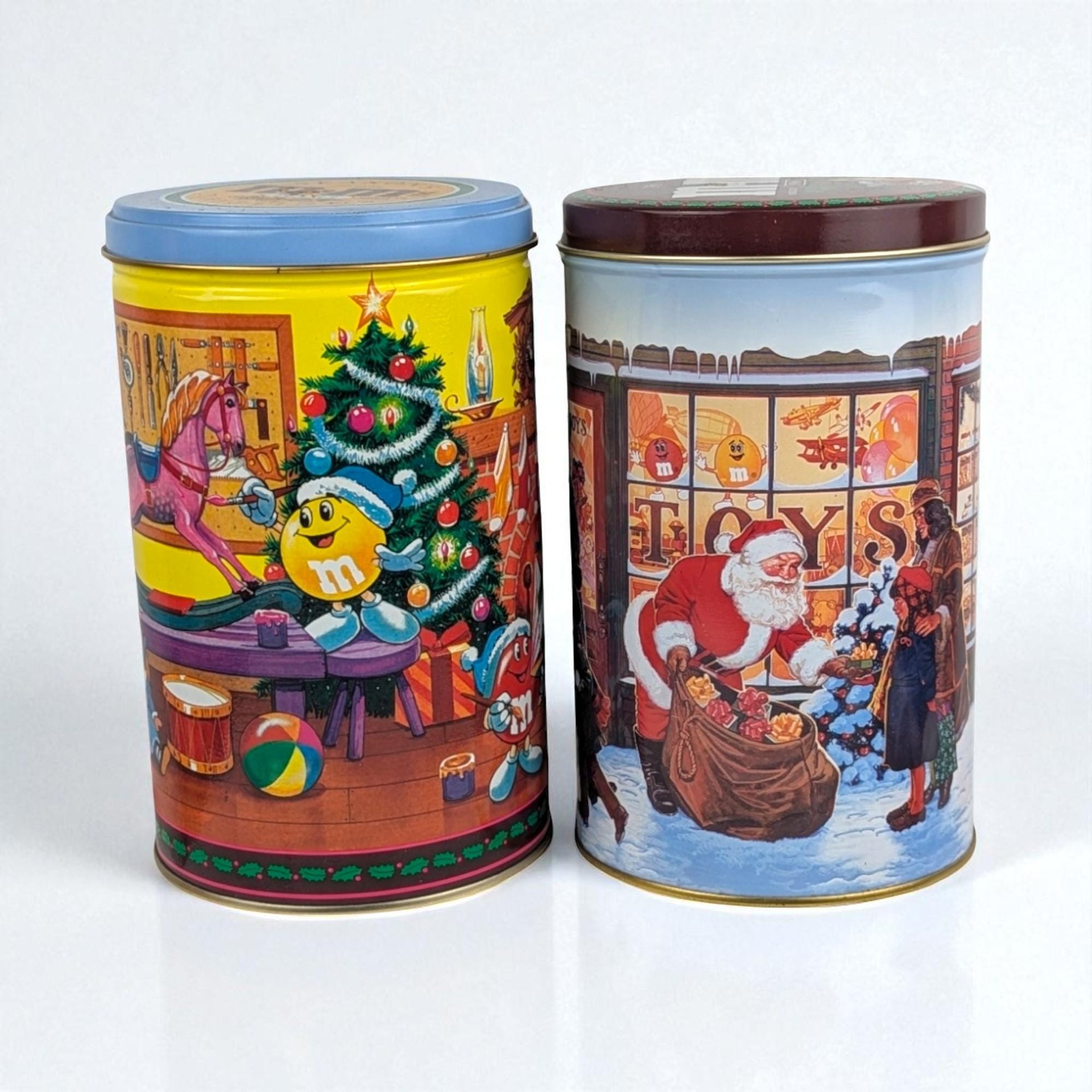 Vintage M&M's Christmas Tins, 1991 and 1994 Holiday Collectible Tins, Candy Storage, Gift for Collector, Kitchen Decor