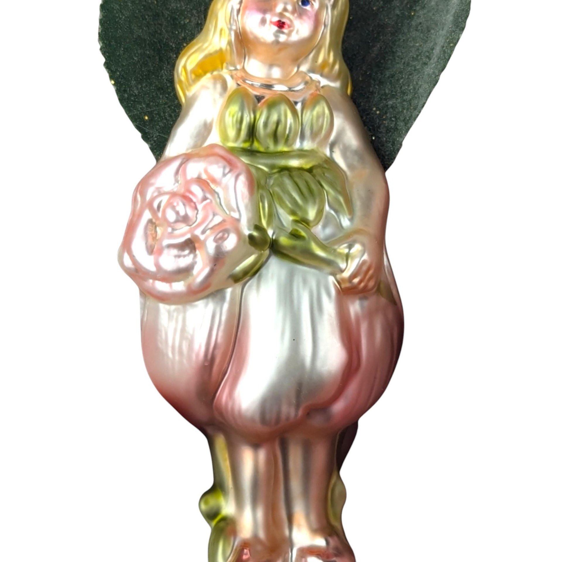 Vintage Midwest Blown Glass Rose Fairy Ornament, Flower Fairy, Figural Glass Ornament, Christmas Decoration, Gift for Collector