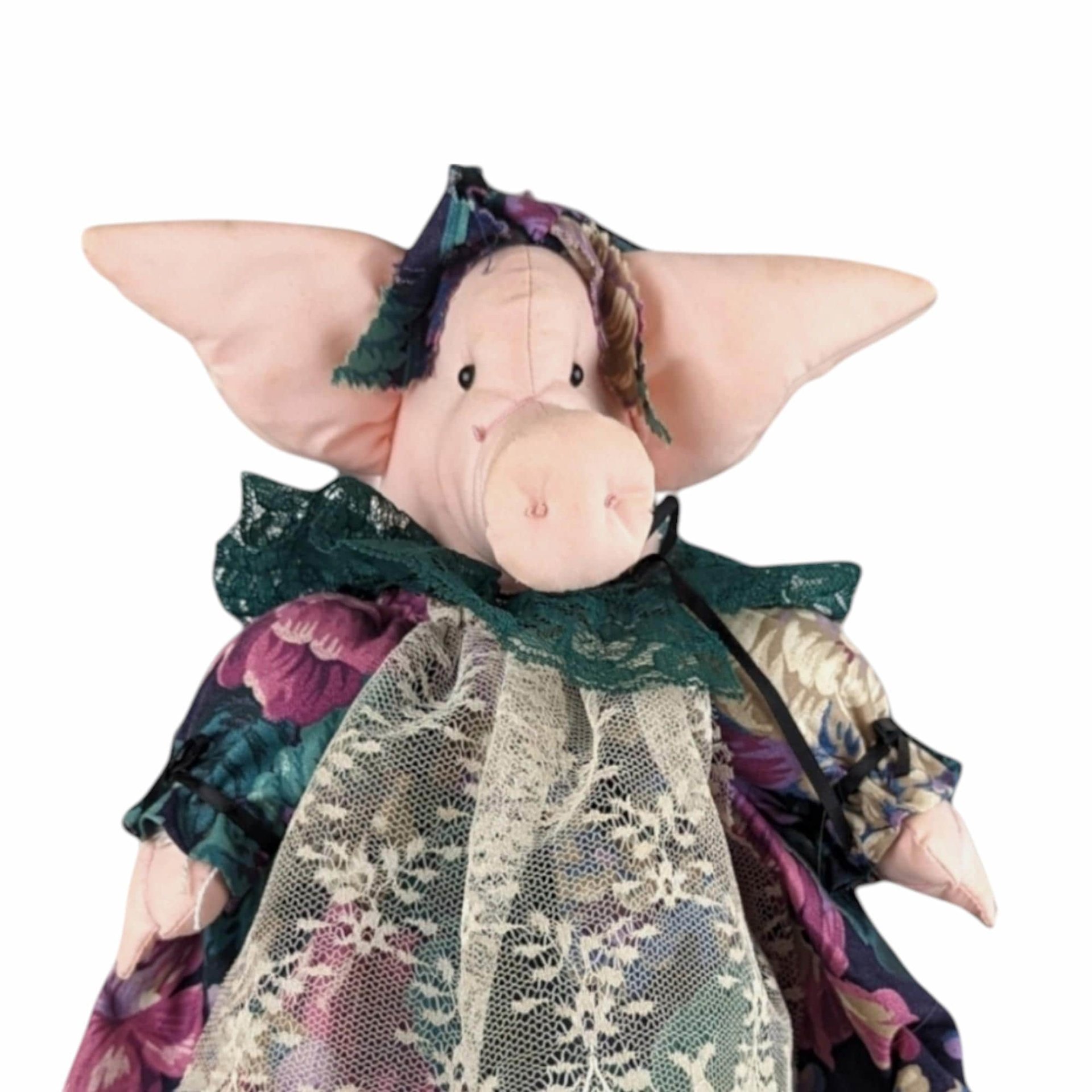 Vintage Handmade Fabric Pig Covered Nonfunctioning Glass Jar, Folk Art, Whimsical Decor, Unique Home Decor