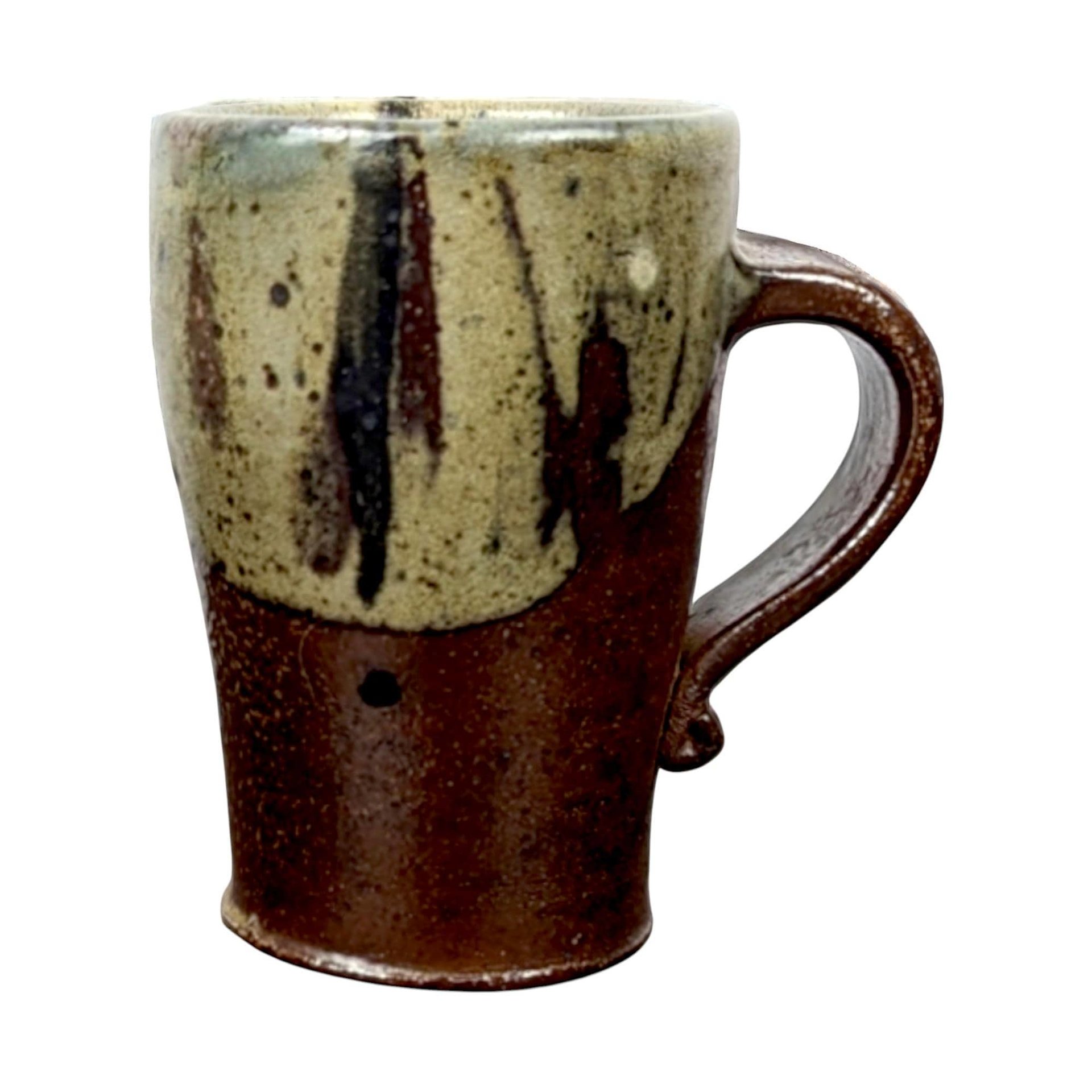 Vintage Handmade Pottery Mug, Studio Pottery, Signed CS, Brown and Tan Glaze, Rustic Coffee Mug