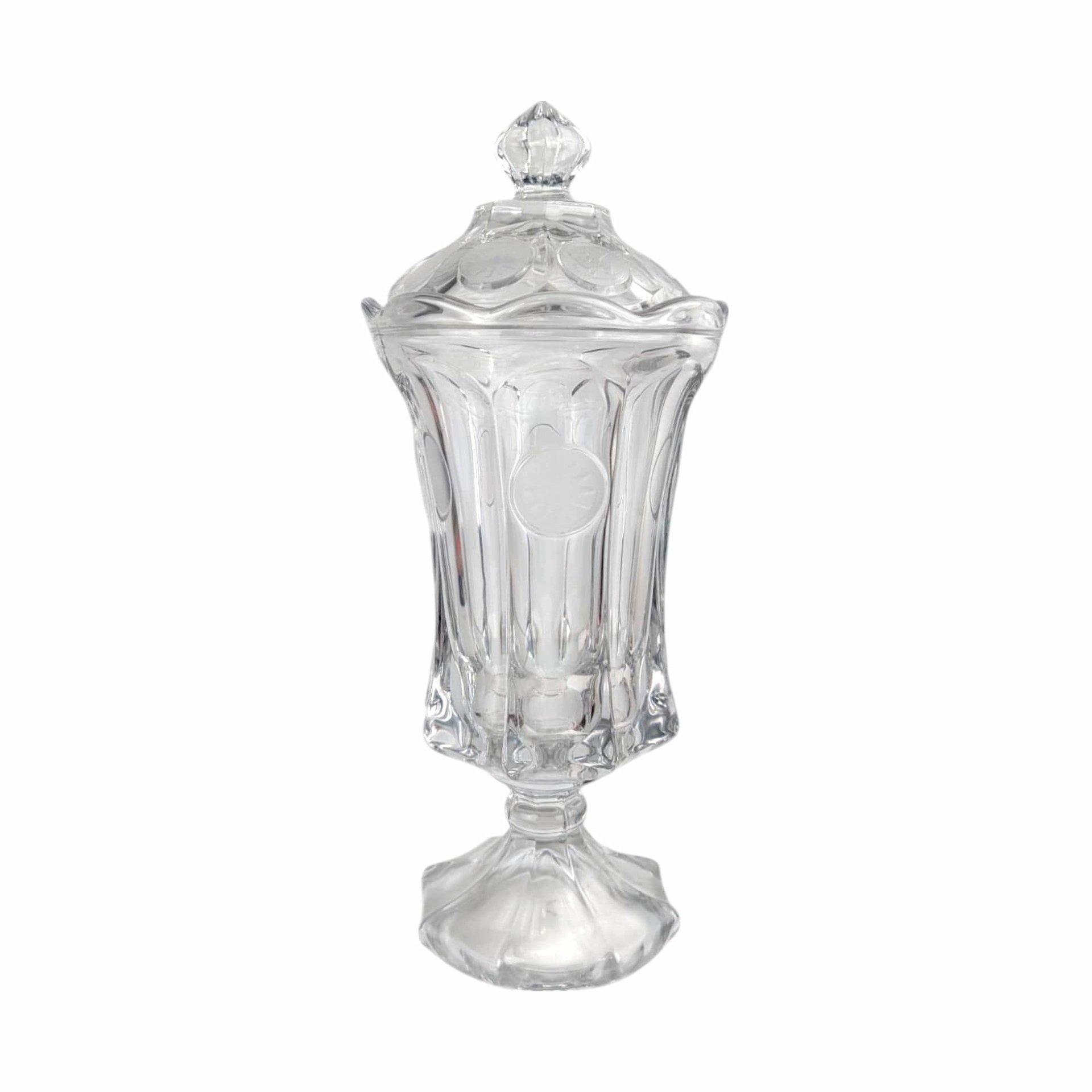Vintage Fostoria Coin Covered Urn and Cruet Set, Crystal Glass, 13" Height, Decorative Set, Gift for Collector