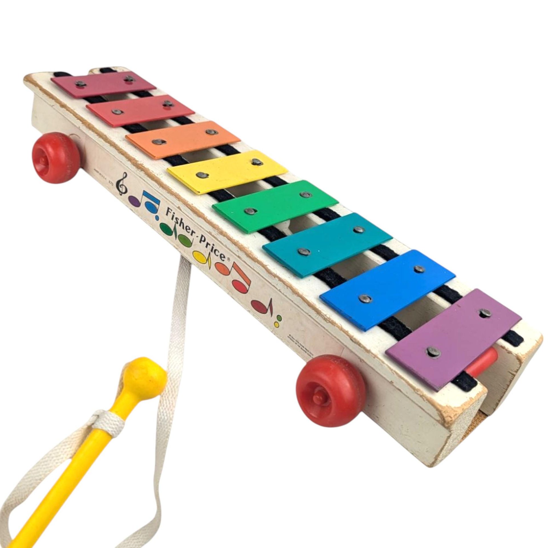 1970s Fisher Price Xylophone, Vintage Pull Toy, Wood Musical Toy, Rainbow Glockenspiel, Classic 70s Kids Toy, Nursery Room Decor