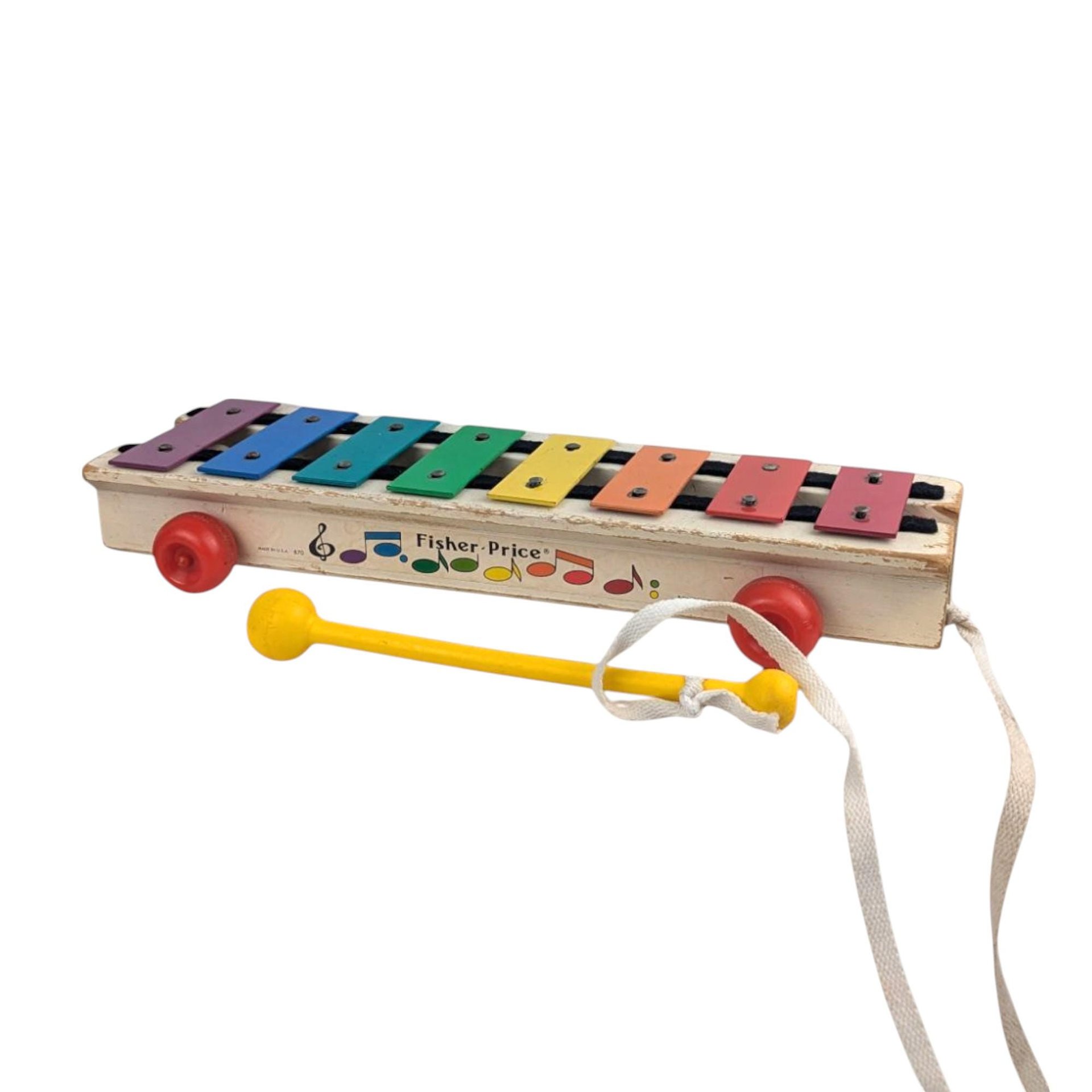 1970s Fisher Price Xylophone, Vintage Pull Toy, Wood Musical Toy, Rainbow Glockenspiel, Classic 70s Kids Toy, Nursery Room Decor