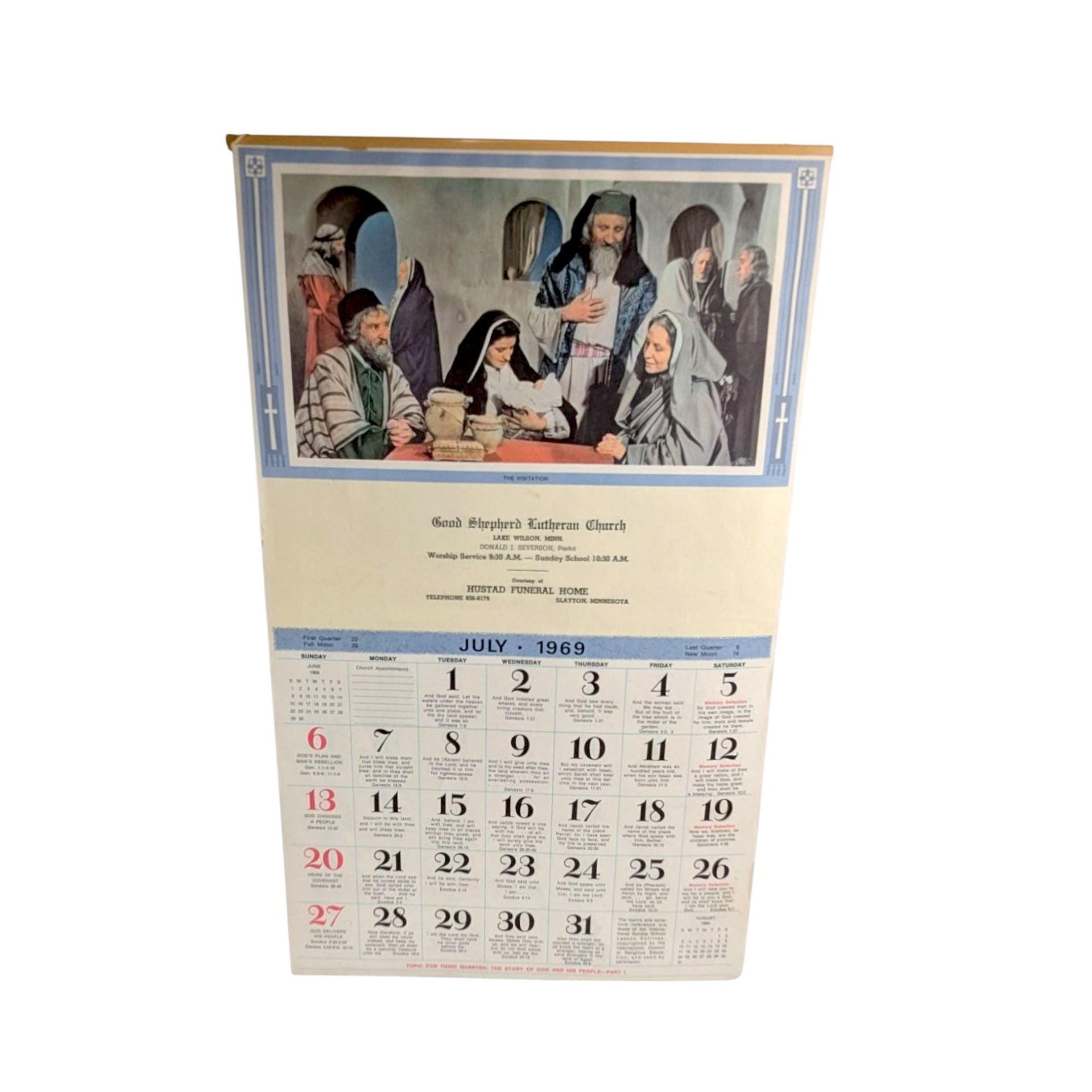 Vintage 1969 Bible Studies Calendar, Jesus in Gethsemane Wall Hanging, Lutheran Church Decor, Christian Religious Art Print