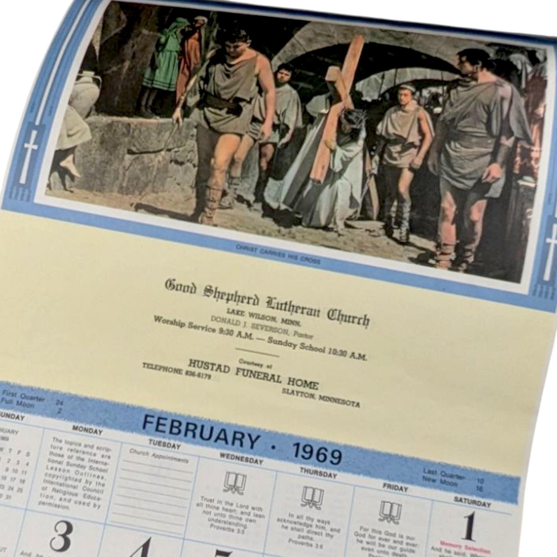 Vintage 1969 Bible Studies Calendar, Jesus in Gethsemane Wall Hanging, Lutheran Church Decor, Christian Religious Art Print