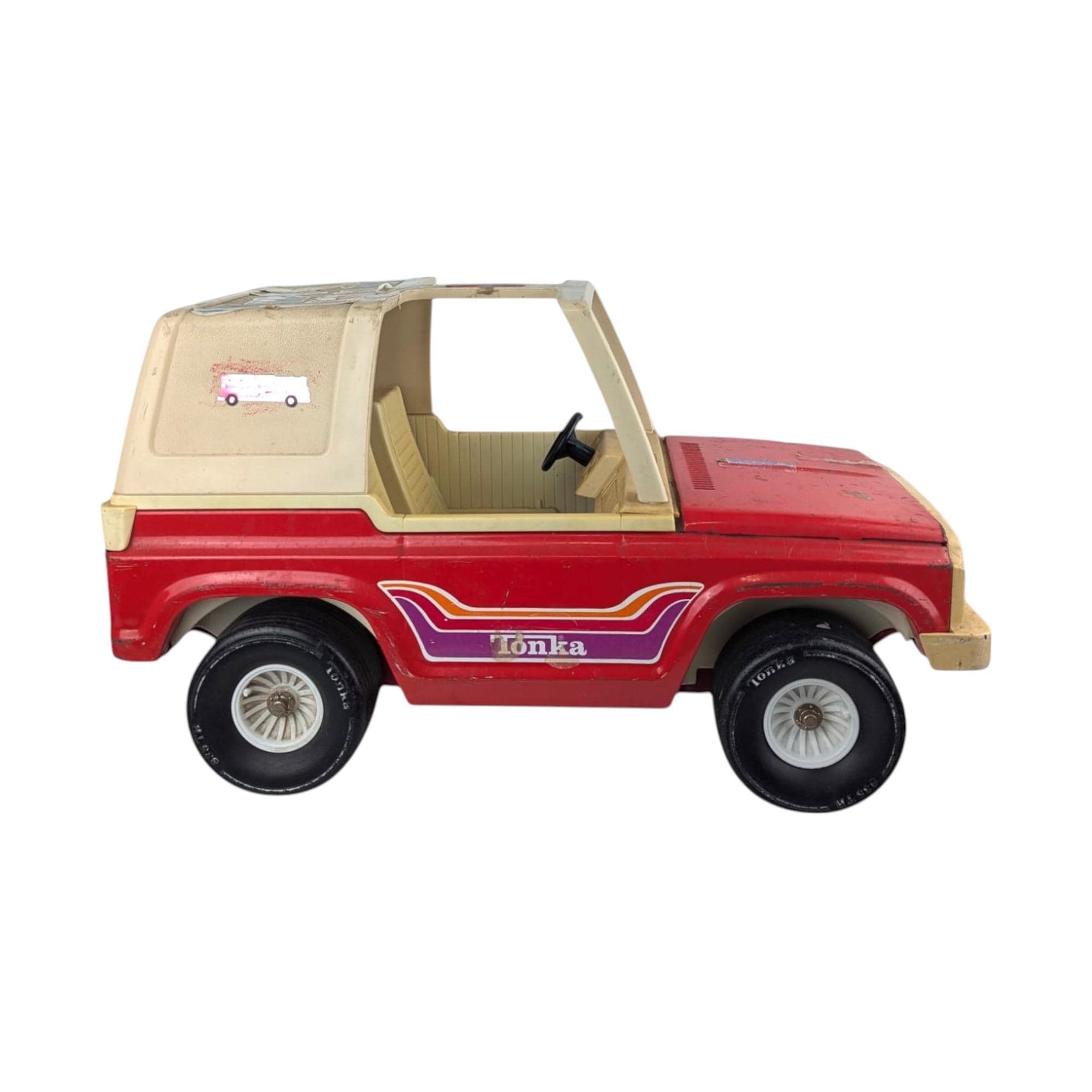 Vintage Red Metal Tonka Mighty Adventure Jeep, 18" Length, Stickers, Collectible Tonka Toy, Gift for Collector