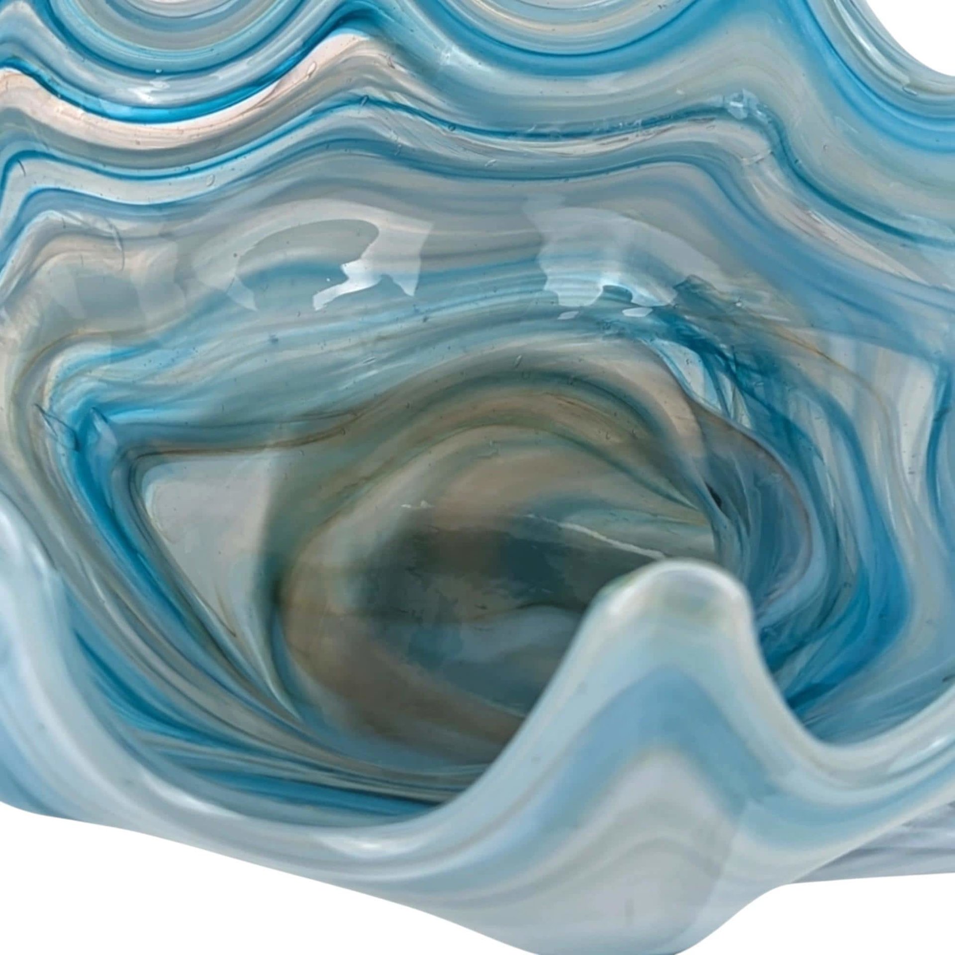 Vintage Blue Swirl Glass Swan Bowl, Hand-Blown, Mid-Century Modern, Collectible