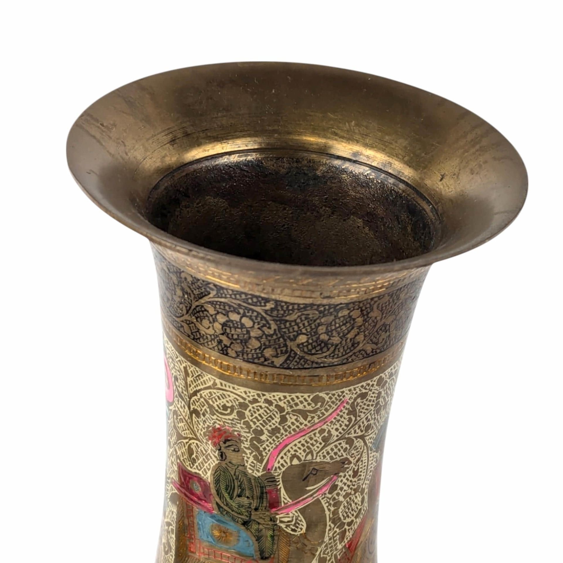 Vintage Ornate Brass Vase: 11.75" Tall Floral Engraved Design