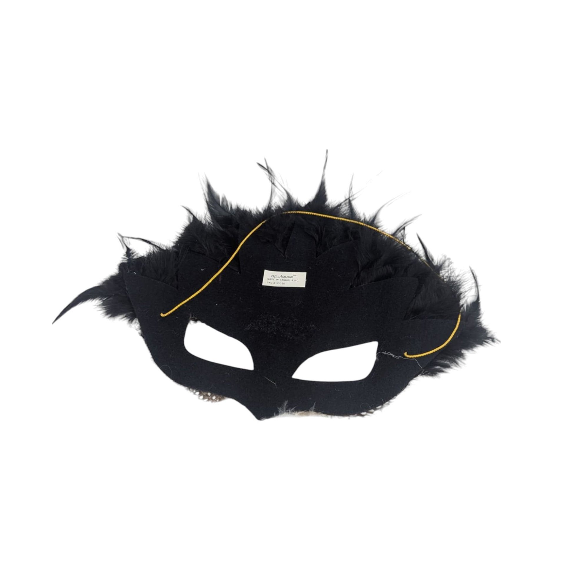 Vintage Applause Feather Half Mask, Black with Purple and Gold Trim, Costume Accessory, Masquerade Ball, Unique Decor