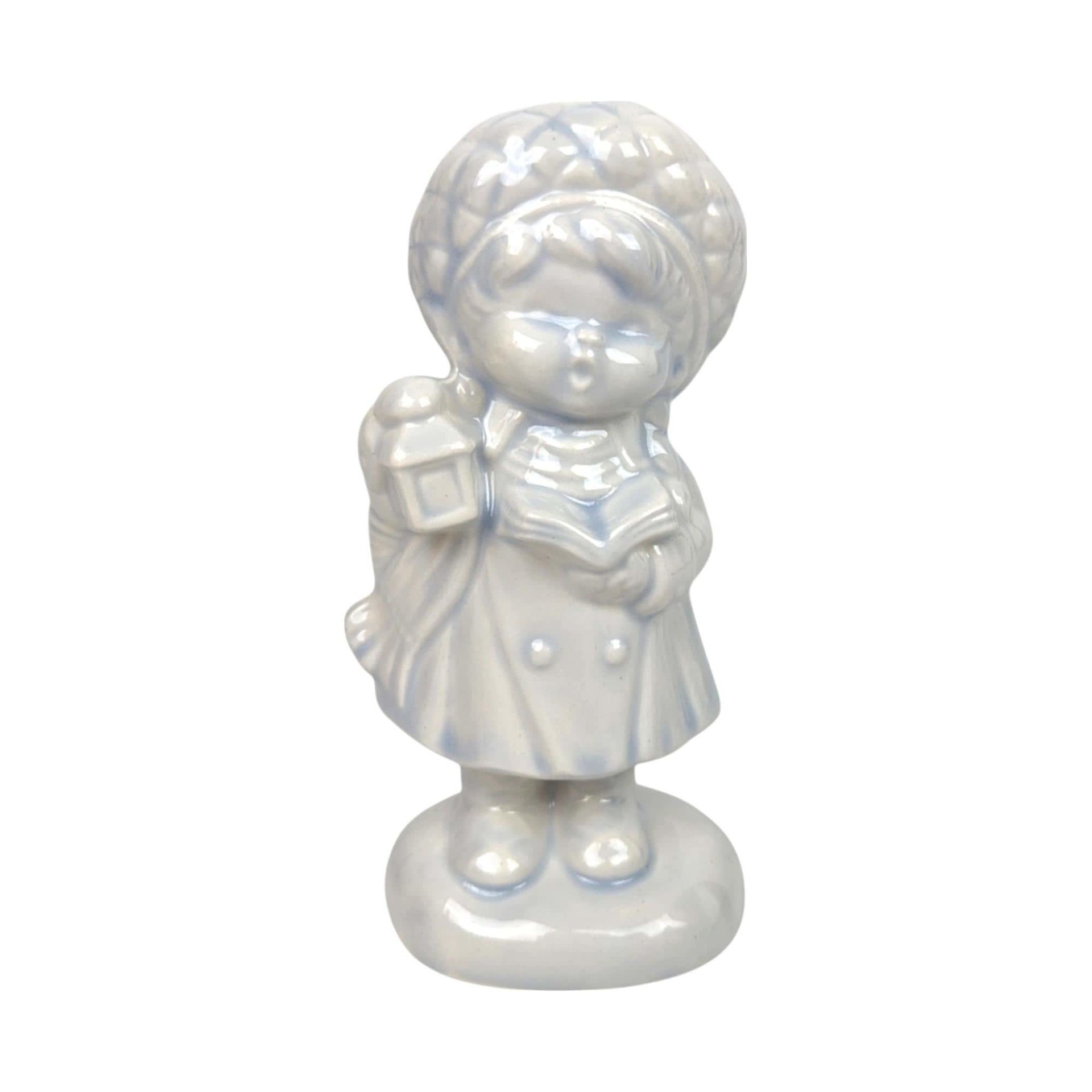 Set of 6 Vintage Ceramic Caroler Figurines, Hand-Painted, Blue Tint, 5.5 Inches Tall, Christmas Decor