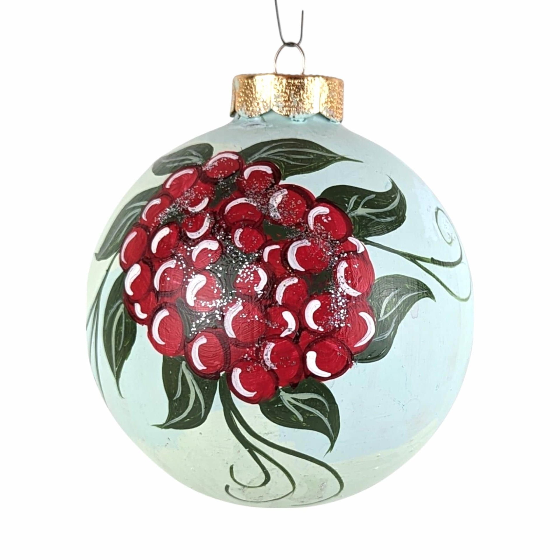 Vintage Hand Painted Glass Bird Ornament: Baltimore Oriole & Red Berries