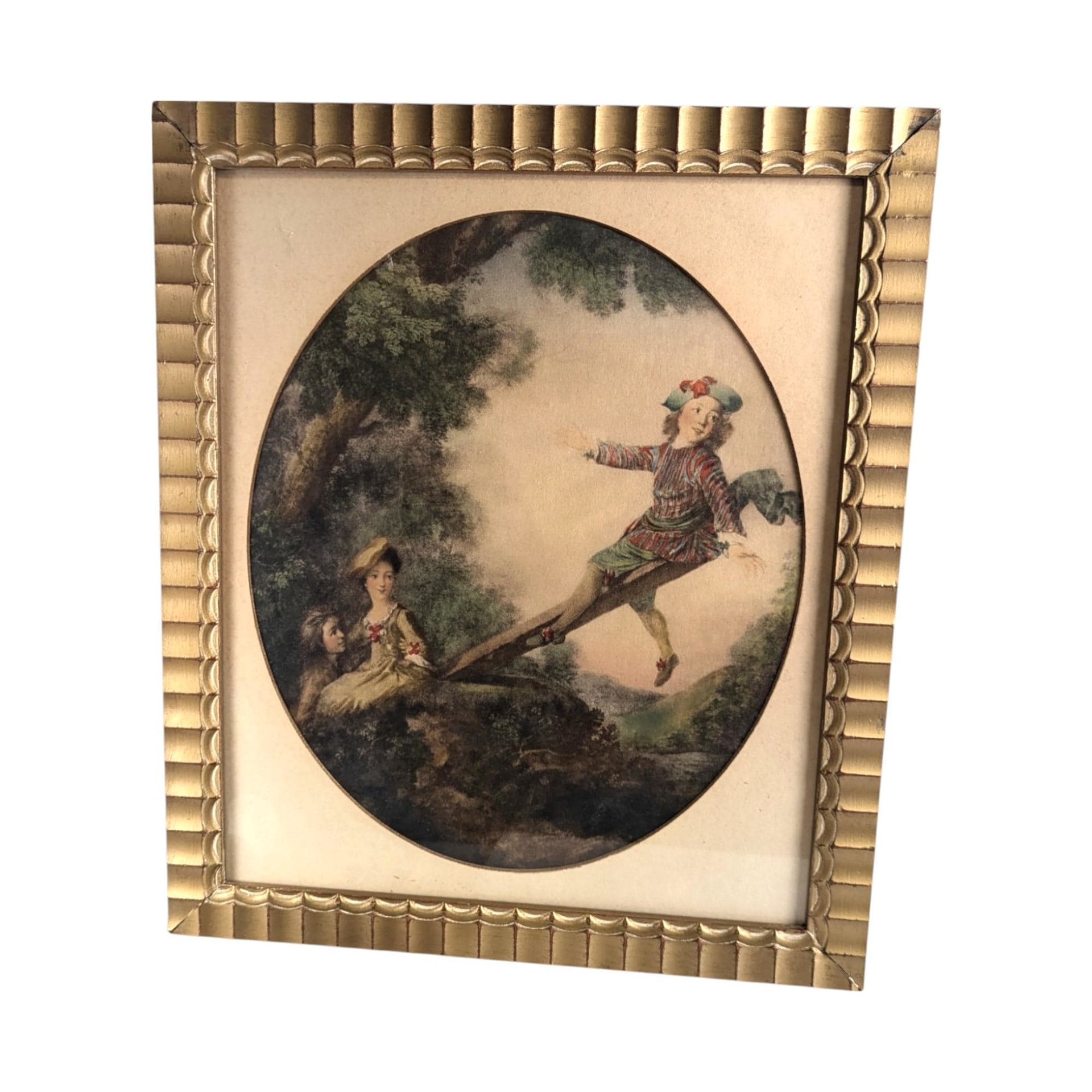 Pair of 1940s Framed Nicolas Lancret Prints, Rococo Art, "The Seesaw" & "Dropping the Hankie," Vintage Wall Decor, French Art Prints