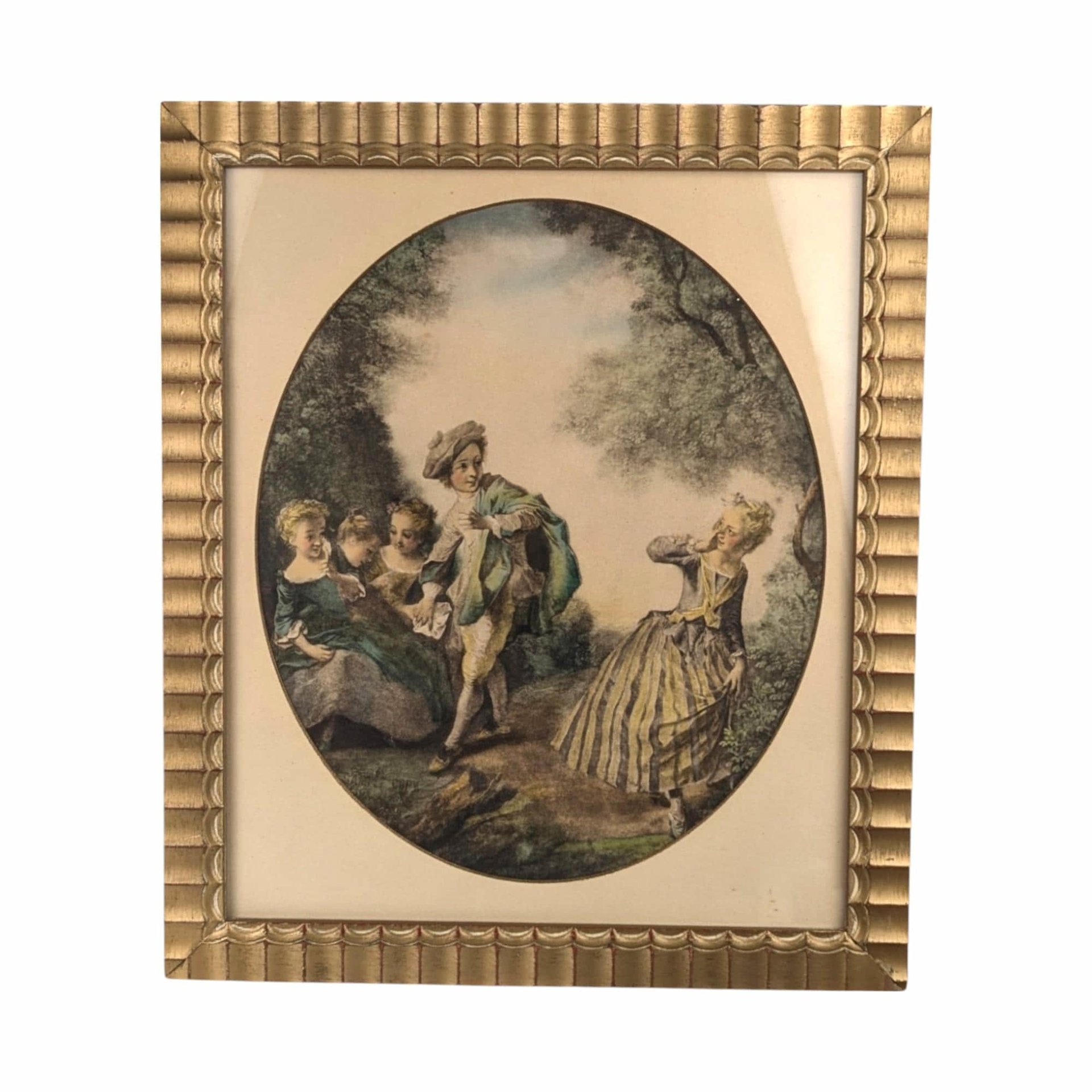 Pair of 1940s Framed Nicolas Lancret Prints, Rococo Art, "The Seesaw" & "Dropping the Hankie," Vintage Wall Decor, French Art Prints
