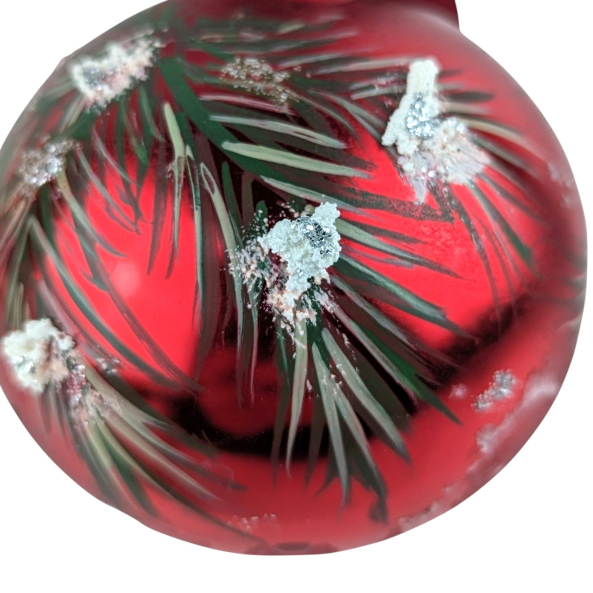 Vintage Hand Painted Chickadee Christmas Ornament, Red Glass Ornament, Winter Bird Ornament, Nature Lover Gift, Holiday Decor