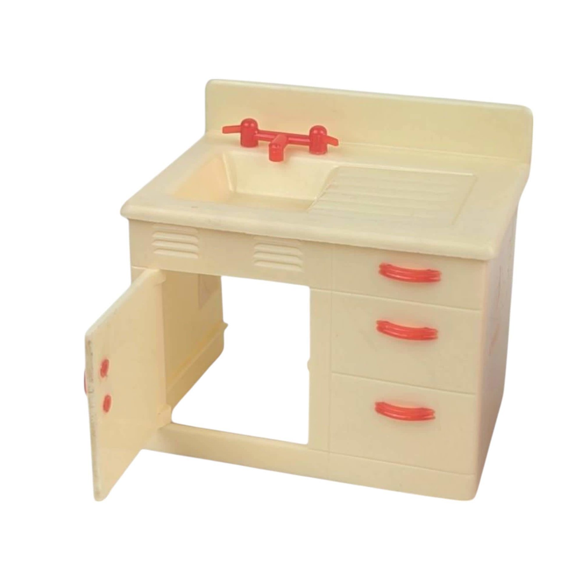 Vintage Renwal Dollhouse Furniture Set, 1:16 Scale Mid-Century Kitchen Sink, Table, and Chairs, Miniature Collector Toy, Diorama Supply