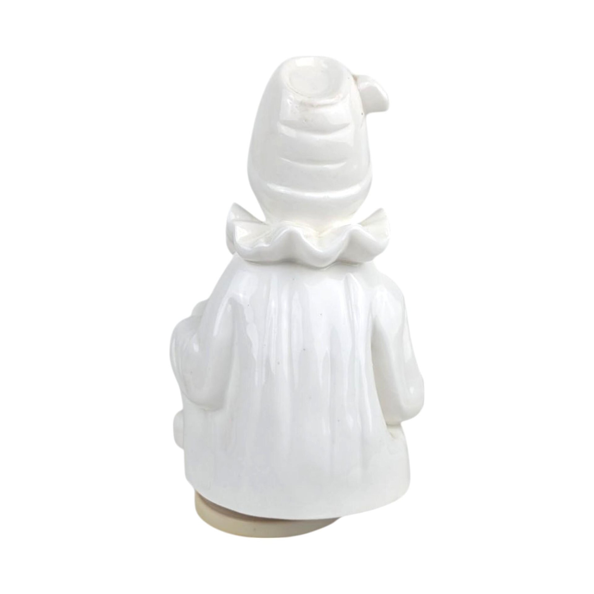 Vintage Pierrot Clown Music Box, White Ceramic Sad Clown Figurine, 1970s Rotating Musical Statue, Collectible Nursery Decor