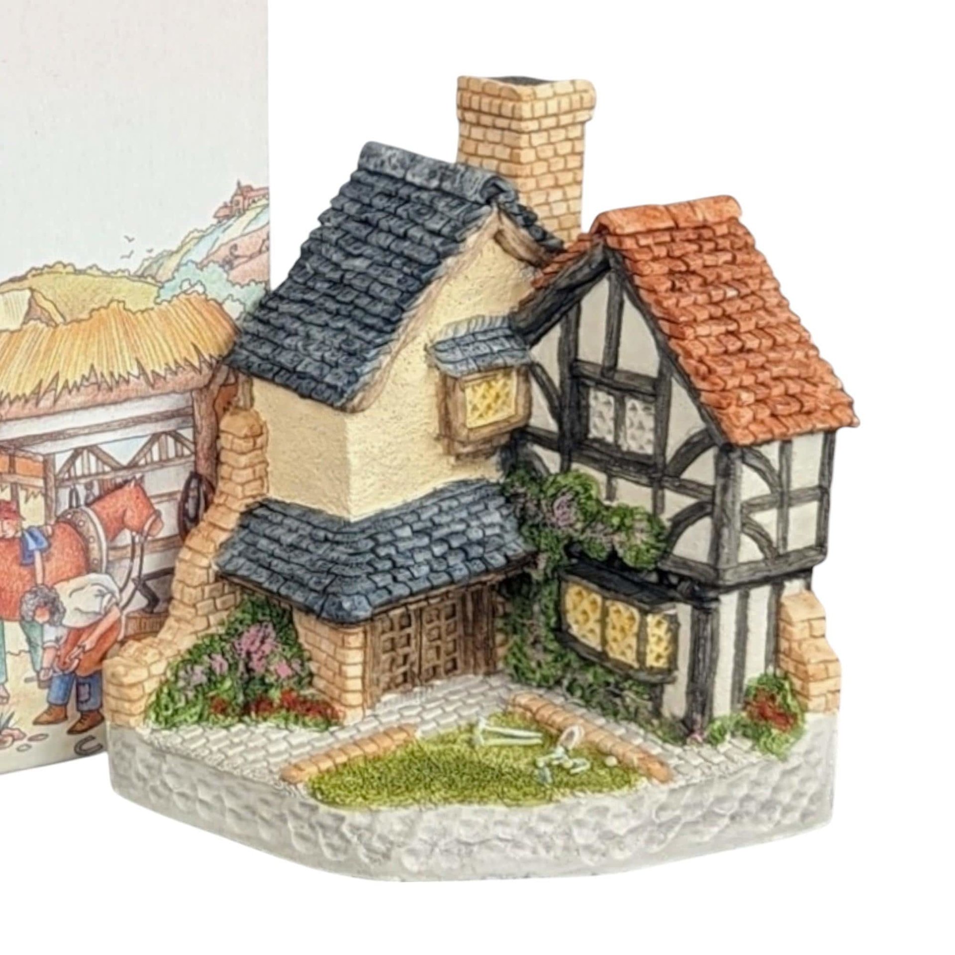 1994 David Winter Cottages 15 Lawnside Road Corner Figure, Hand Painted, English Cottage Decor, Gift for Miniature Collectors, 4 Inches