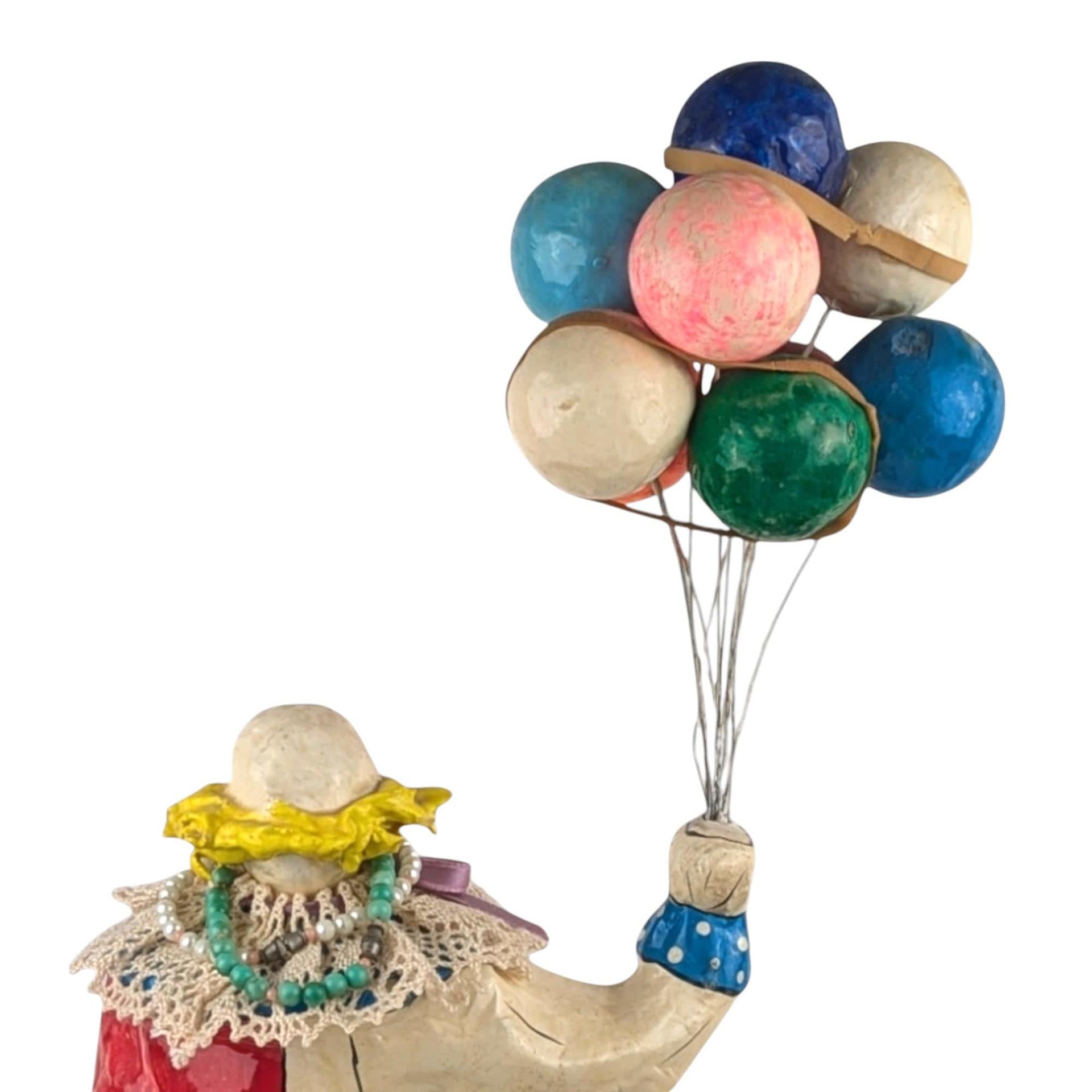 Vintage Paper Mache Clown Figure with Balloons, 16" Tall, Whimsical Decor, Collectible Clown, Gift for Clown Collectors, Carnival Decor
