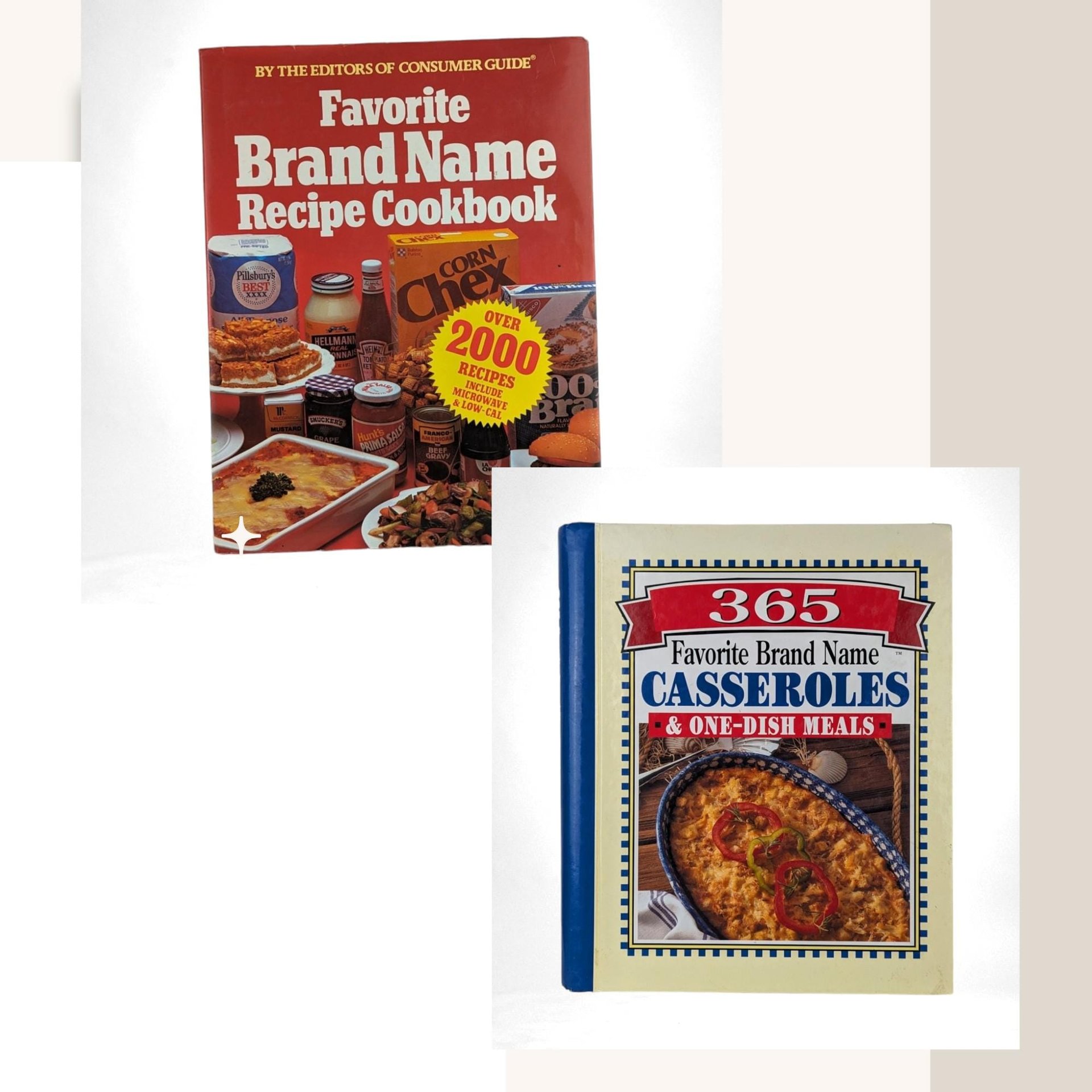 Vintage Favorite Brand Names Cookbook Pair, 1981 Recipe Book, 1996 Casserole Cookbook, Over 2000 Recipes, Retro Kitchen, Gift for Home Cook