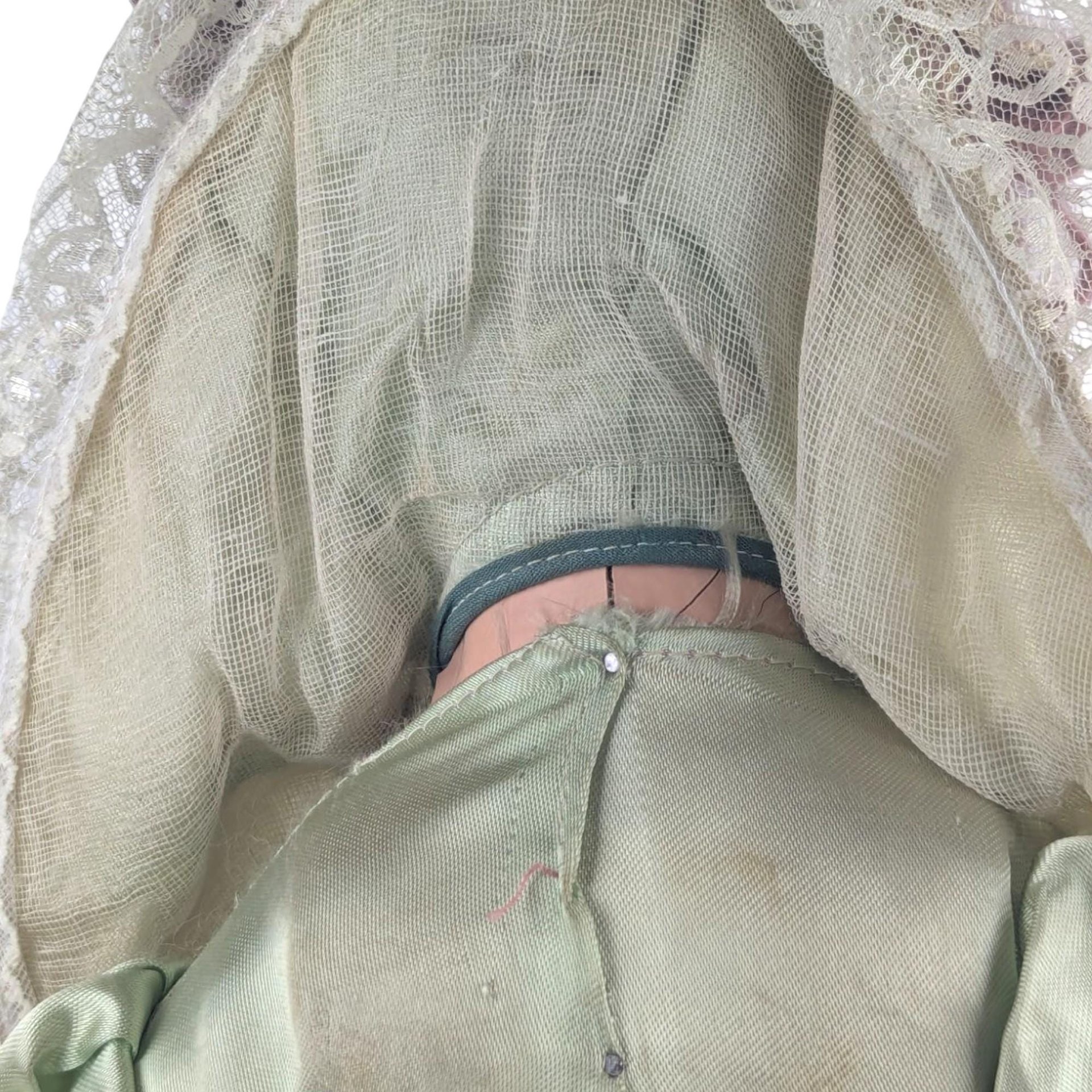 Antique Bed Doll - 27" Boudoir Doll in Light Green Dress - Vintage Doll with Character - Shabby Chic Decor - Collector's Item