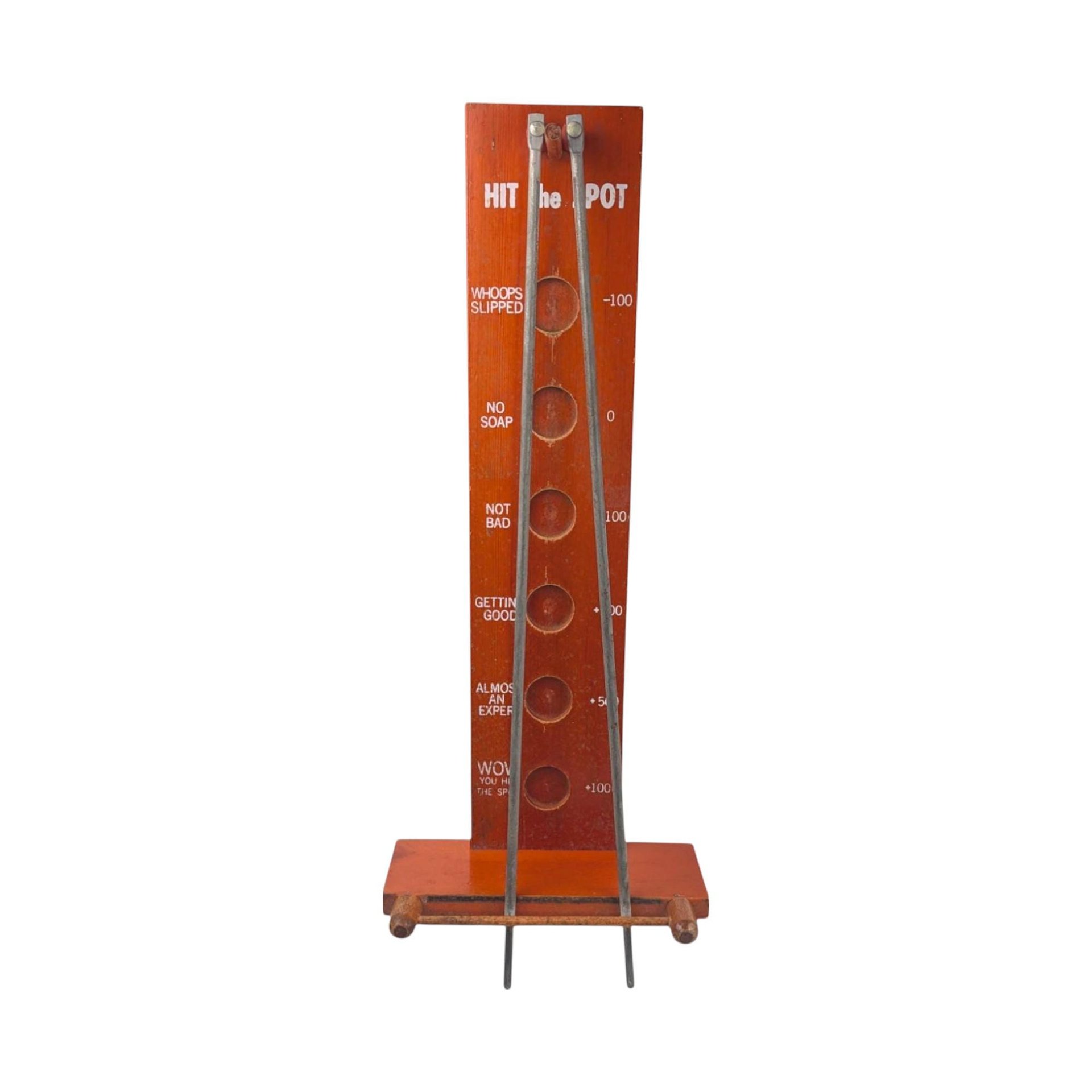 1960s Hit The Pot Wood Dexterity Game, Vintage Bar Game or Man Cave Decor, Mid-Century Skill Toy