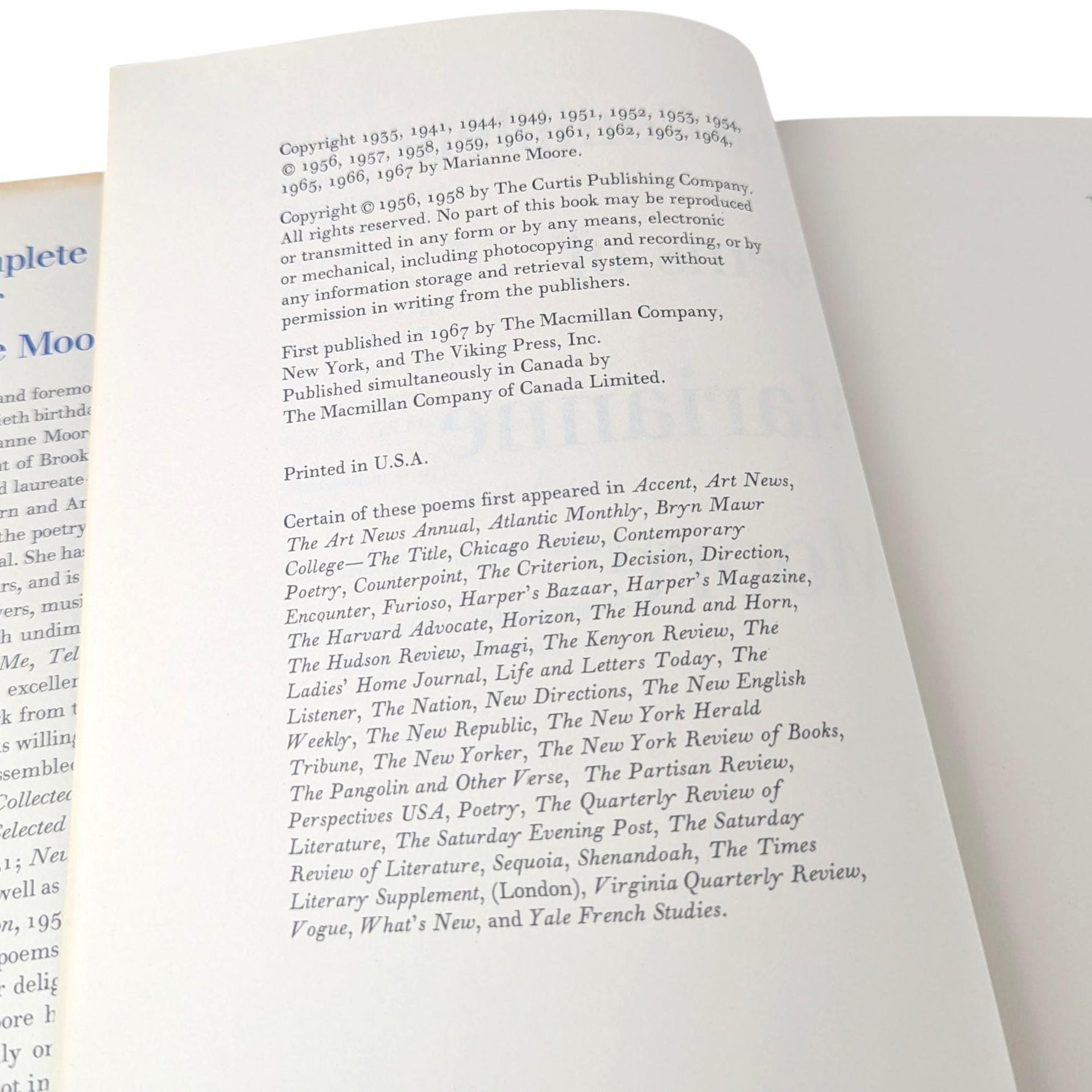 The Complete Poems of Marianne Moore 1967 Hardcover, Vintage American Poetry Book with Dust Jacket, Modernist Literature