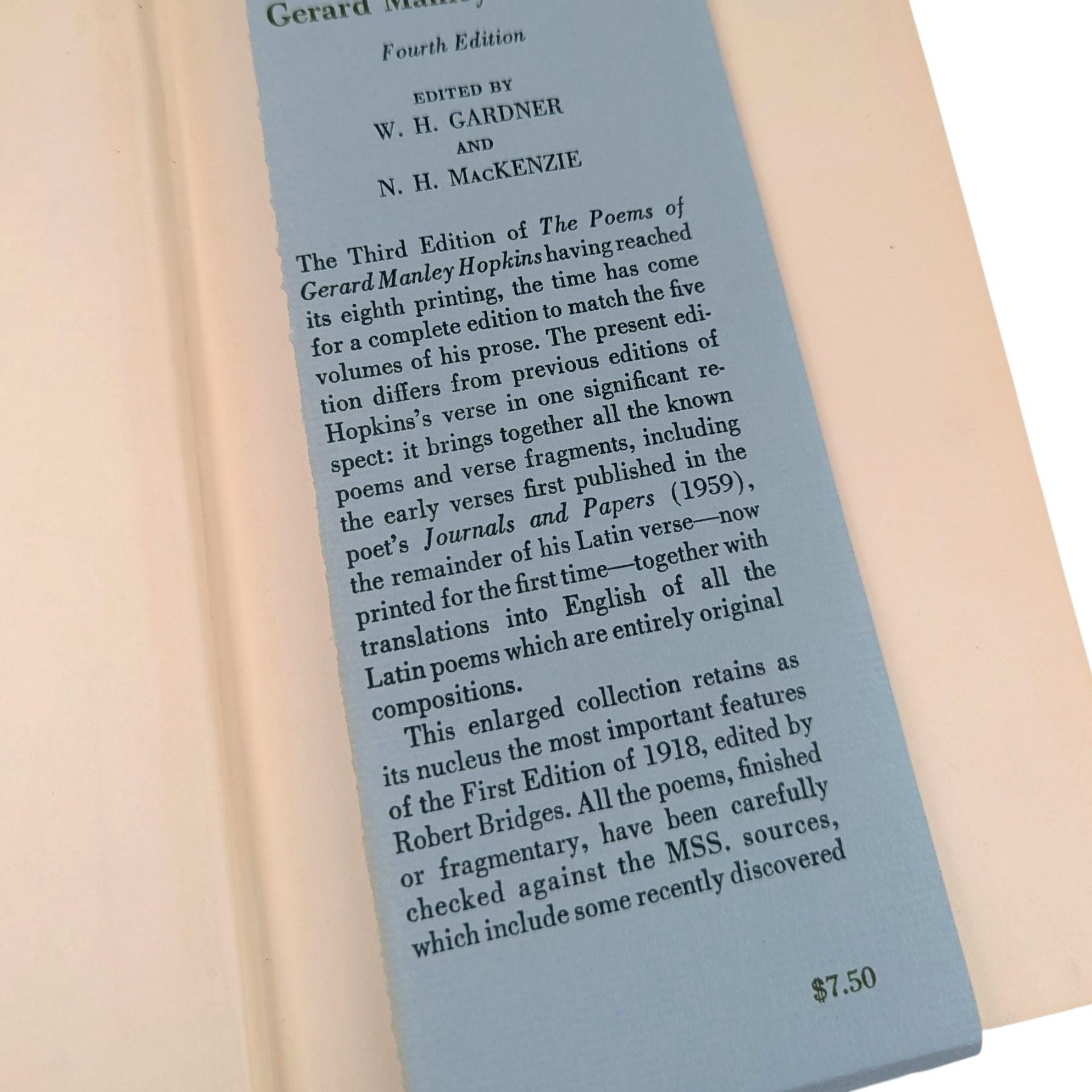The Poems of Gerard Manley Hopkins 1967 Hardcover Book, Fourth Edition Oxford University Press, Vintage Victorian Poetry