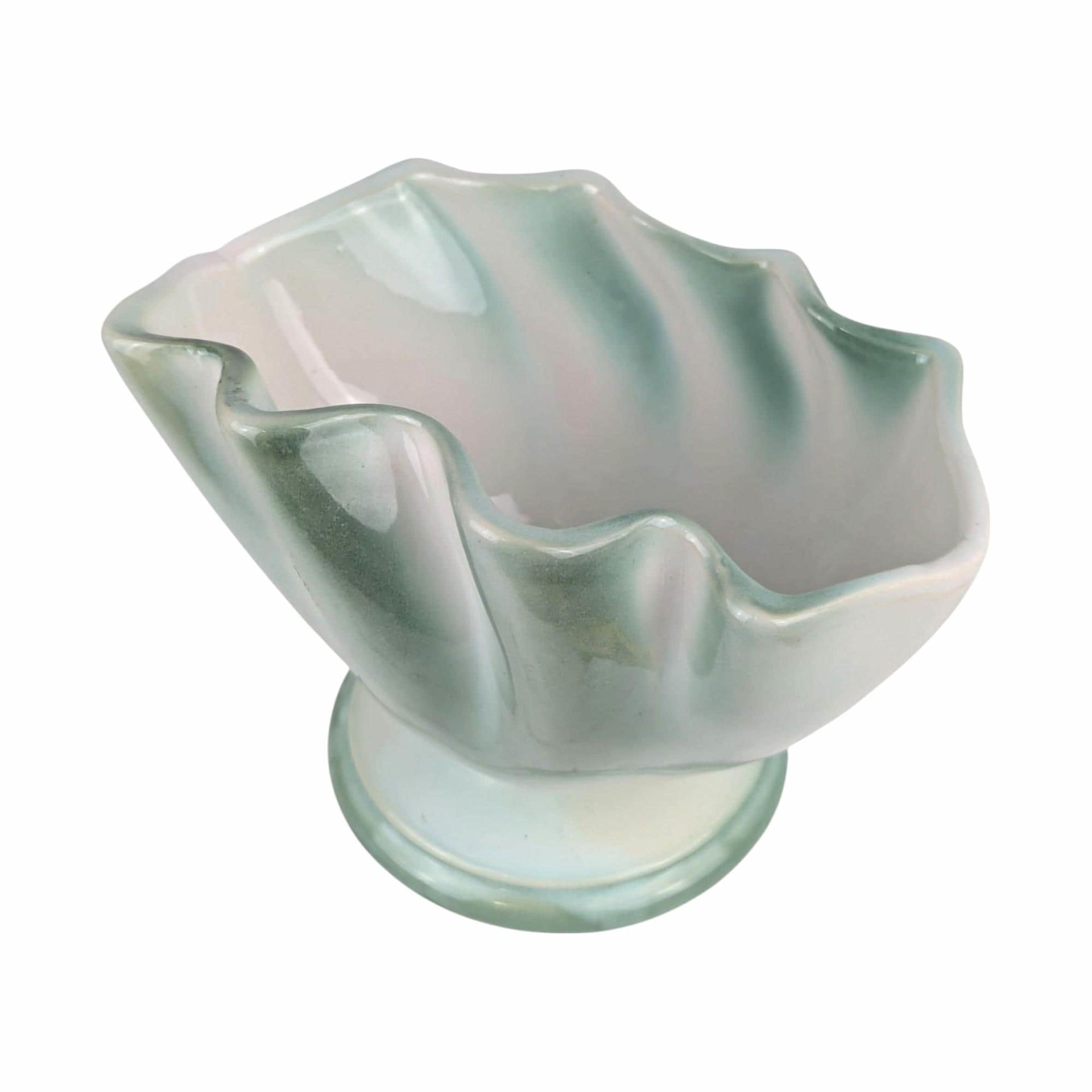 Vintage Regal Ceramic Planter, Green & White Clam Shell Vase, 5" Planter, Unique Home Decor, Gift for Plant Lovers